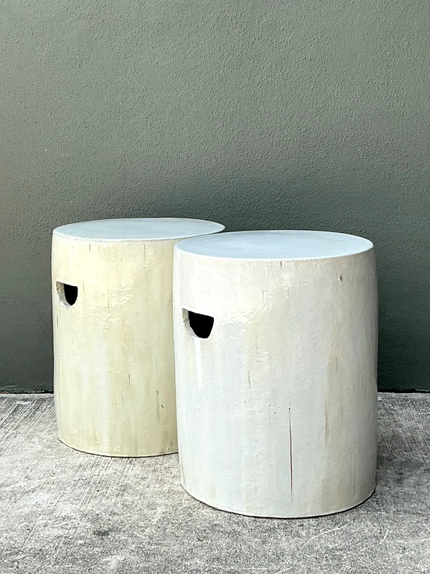 Vintage Glazed Ceramic Drum Stools - Pair — additional photo 2