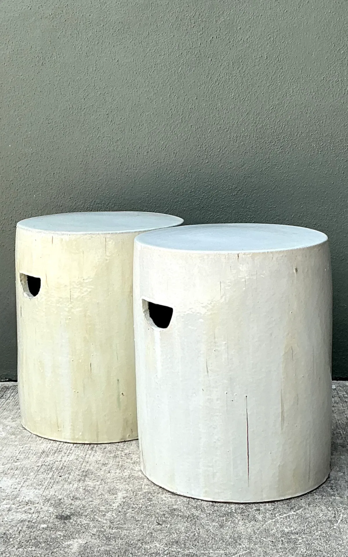 Vintage Glazed Ceramic Drum Stools - Pair — additional photo 2