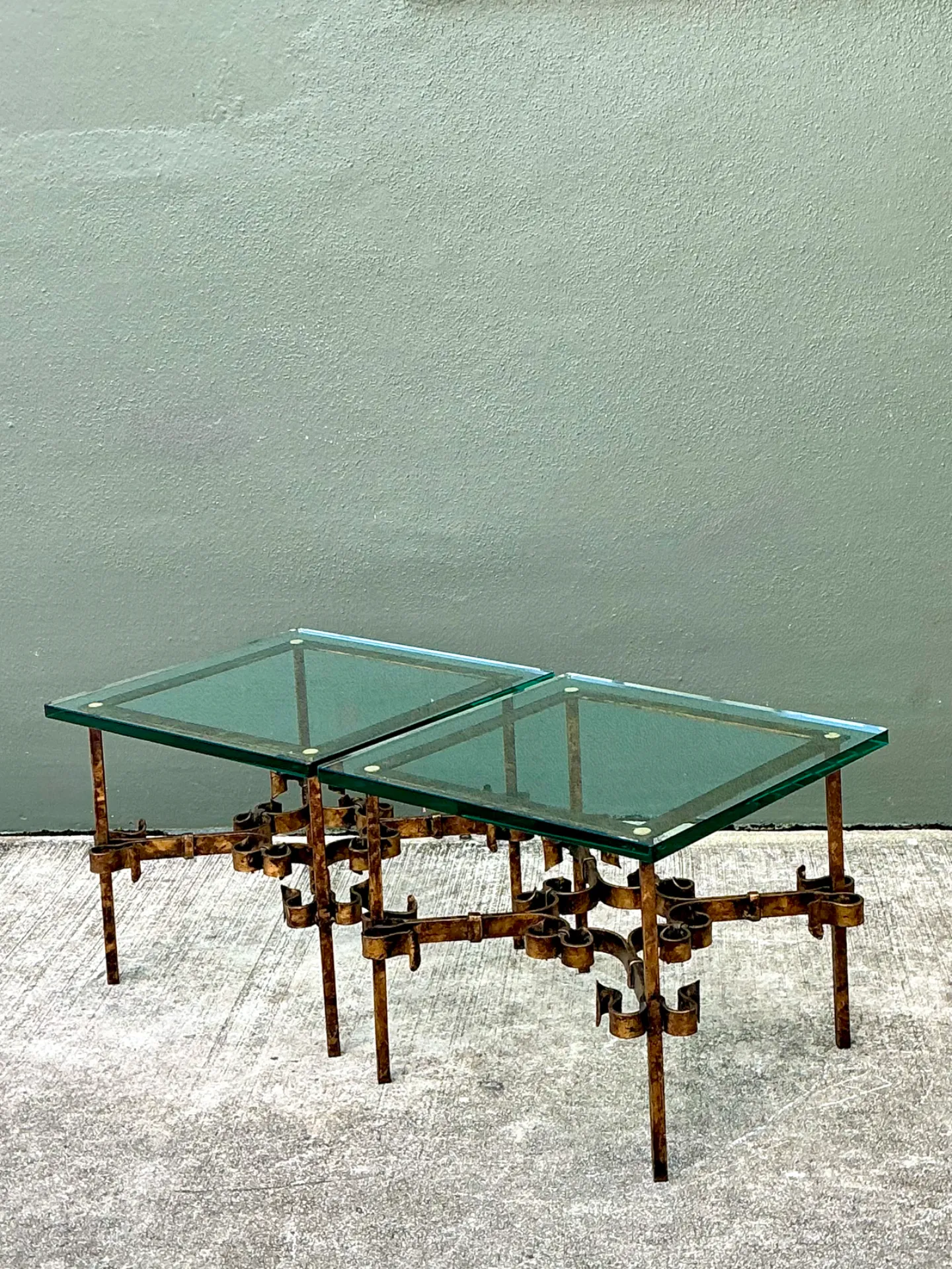 Vintage Brutalist Glass and Metal Side Tables - Pair — additional photo 4