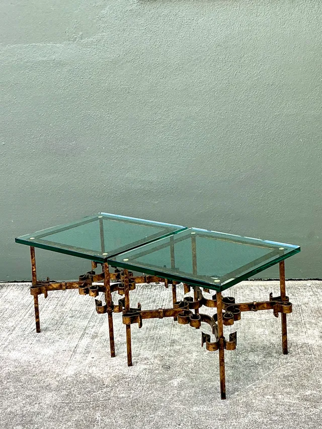 Vintage Brutalist Glass and Metal Side Tables - Pair — additional photo 4