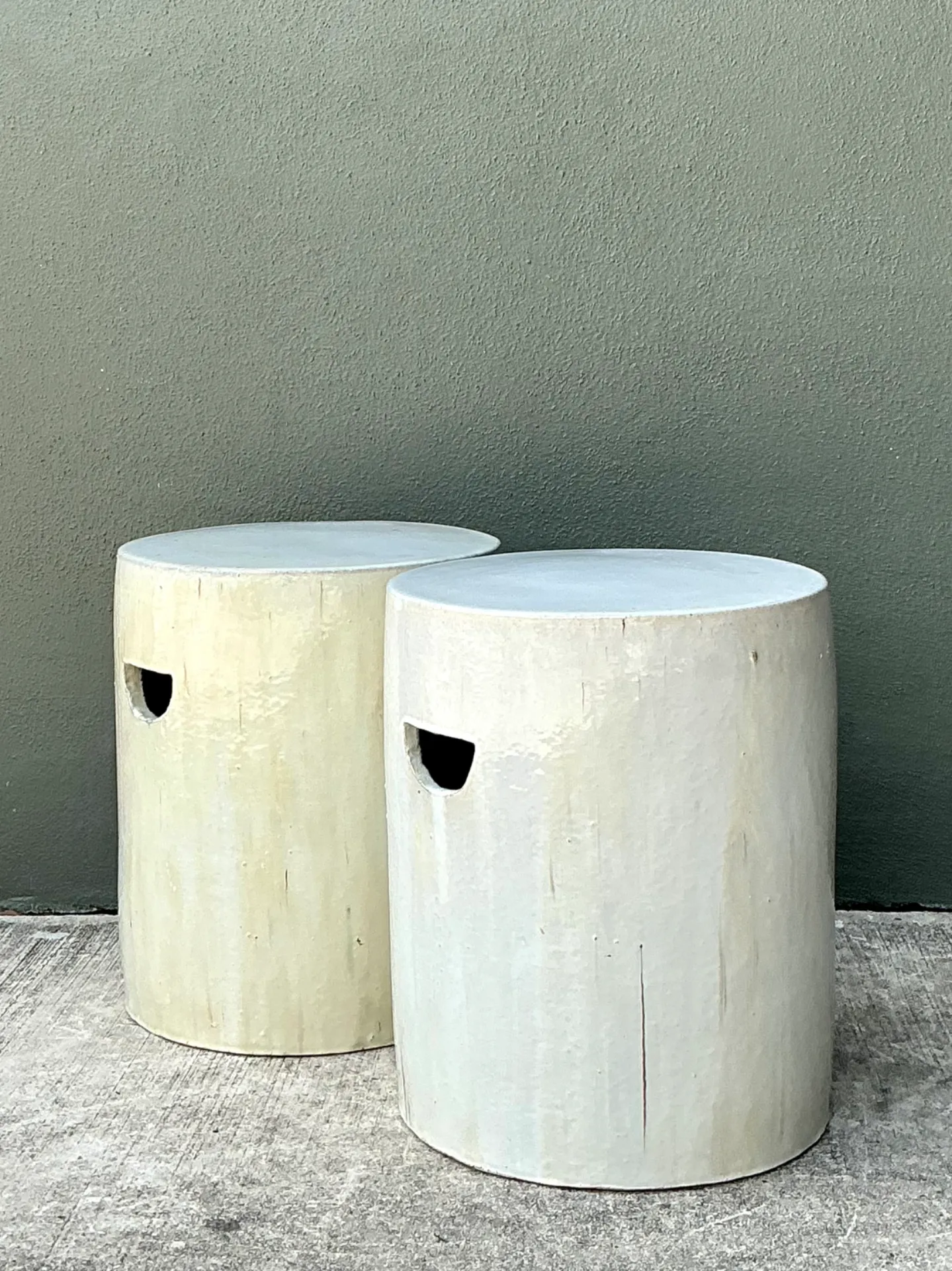 Vintage Glazed Ceramic Drum Stools - Pair — additional photo 4