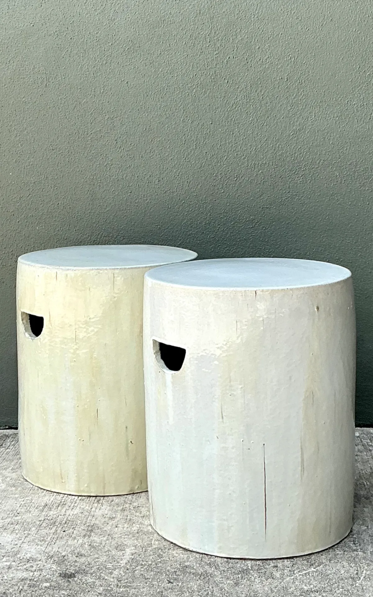 Vintage Glazed Ceramic Drum Stools - Pair — additional photo 4