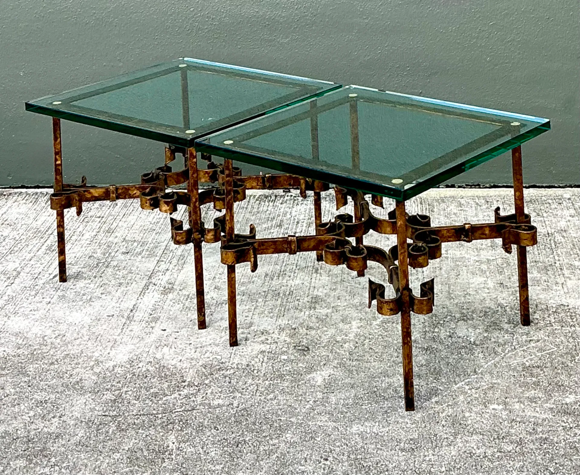 Vintage Brutalist Glass and Metal Side Tables - Pair — additional photo 6