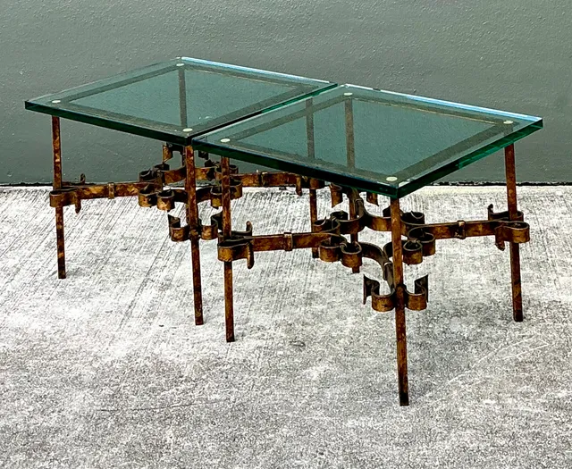 Vintage Brutalist Glass and Metal Side Tables - Pair — additional photo 6