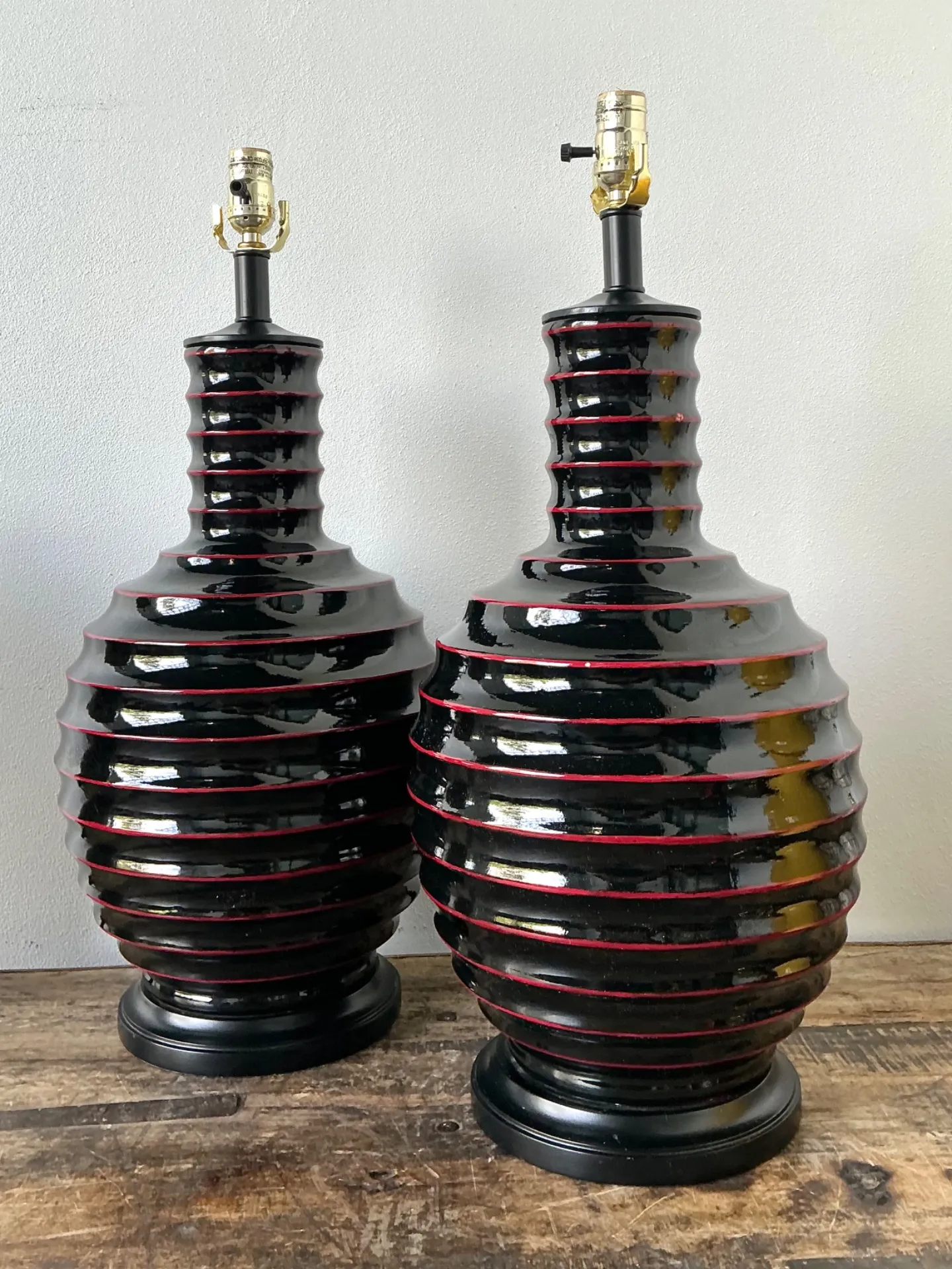 Vintage Glazed Ceramic Ribbed Table Lamps - A Pair — additional photo 5