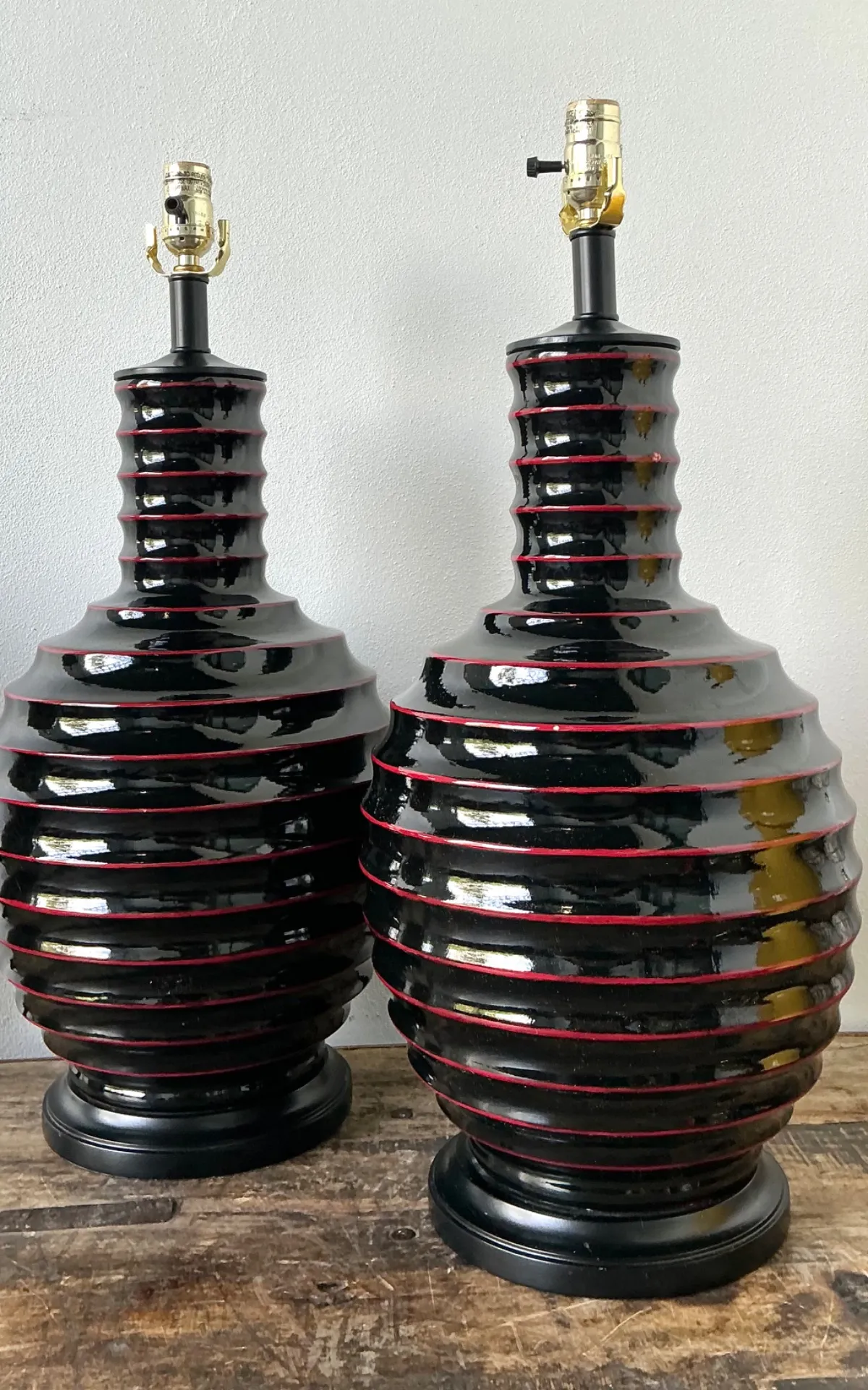 Vintage Glazed Ceramic Ribbed Table Lamps - A Pair — additional photo 5
