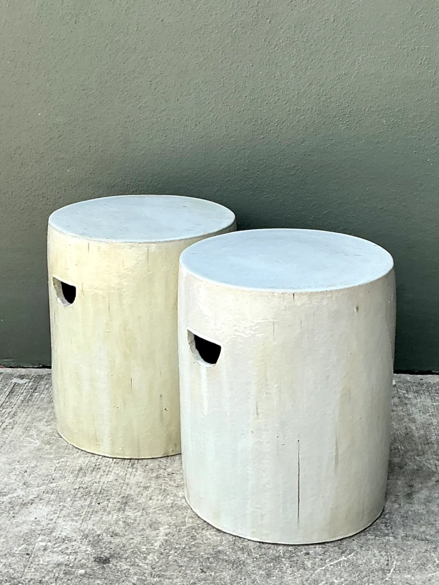 Vintage Glazed Ceramic Drum Stools - Pair — additional photo 7