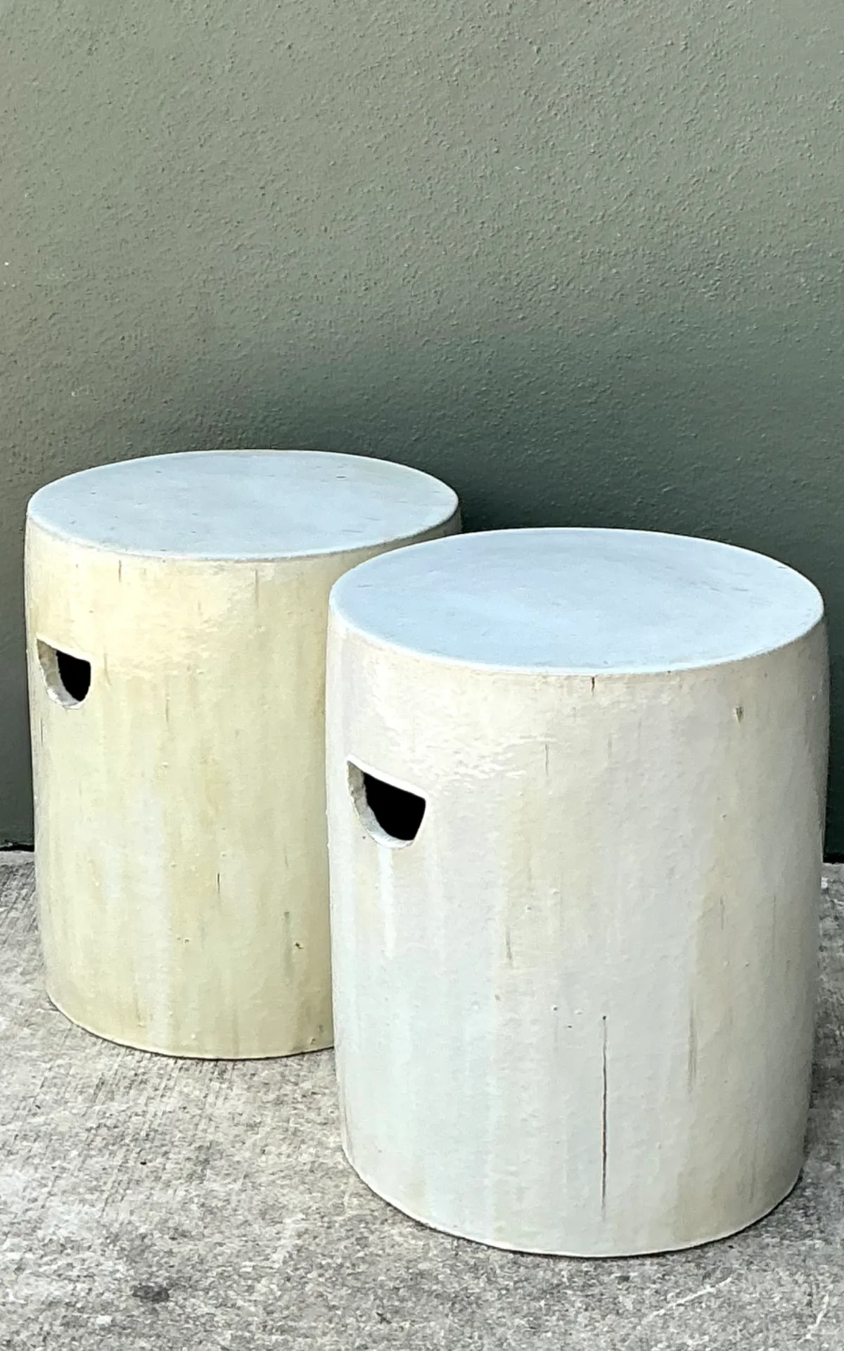 Vintage Glazed Ceramic Drum Stools - Pair — additional photo 7