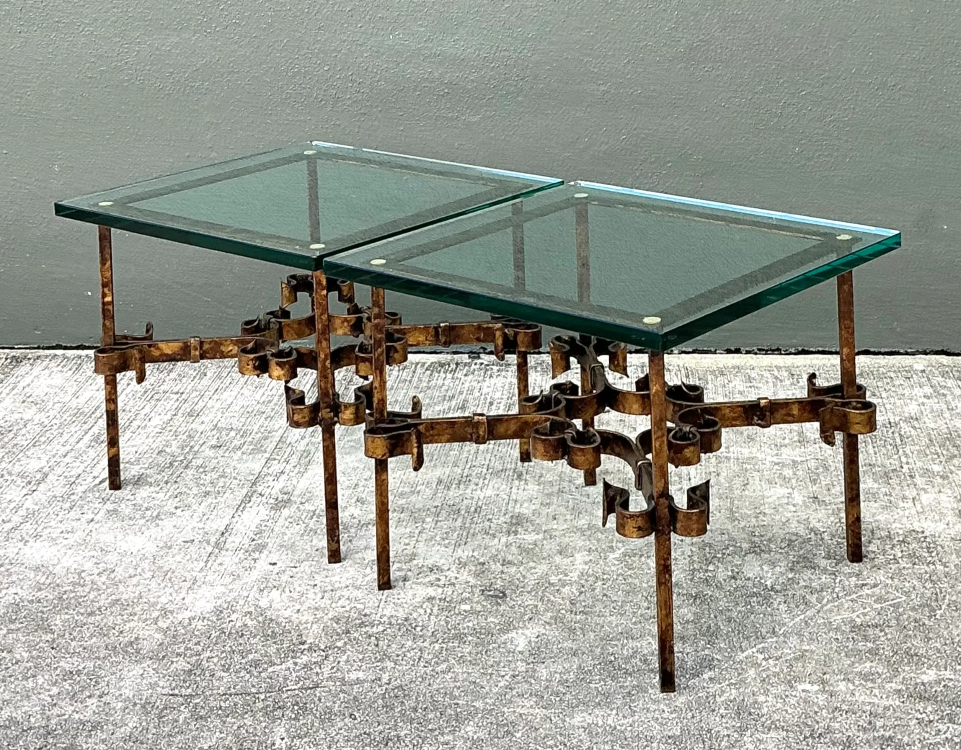 Vintage Brutalist Glass and Metal Side Tables - Pair — additional photo 7