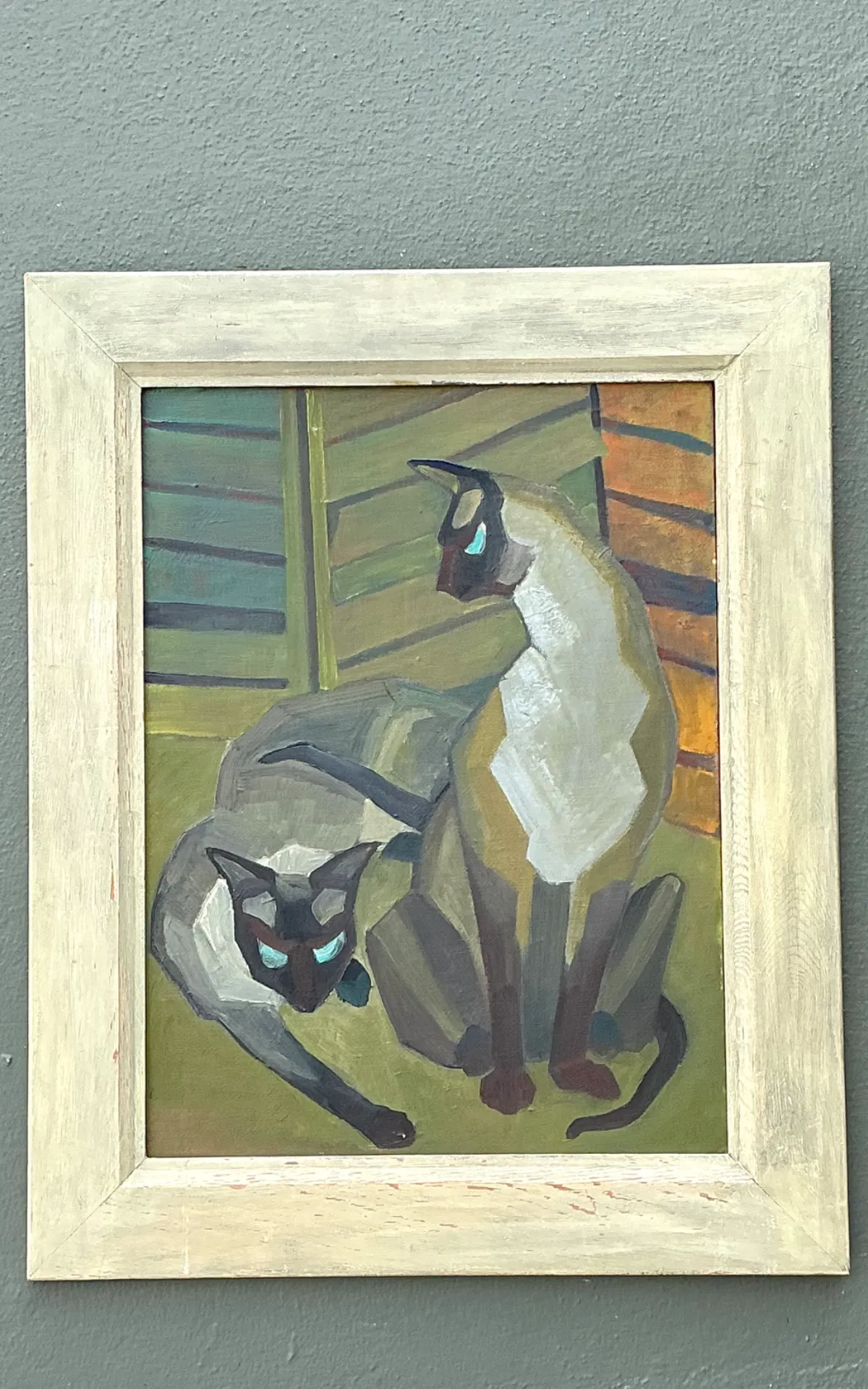 Vintage Figurative Cat Oil Painting on Canvas — additional photo 2