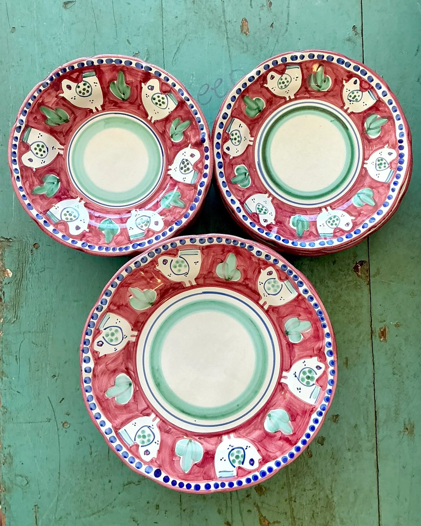 Vintage Italian Solimene “Campagna” Hand-Painted Ceramic Plates - Set of 24 — additional photo 5