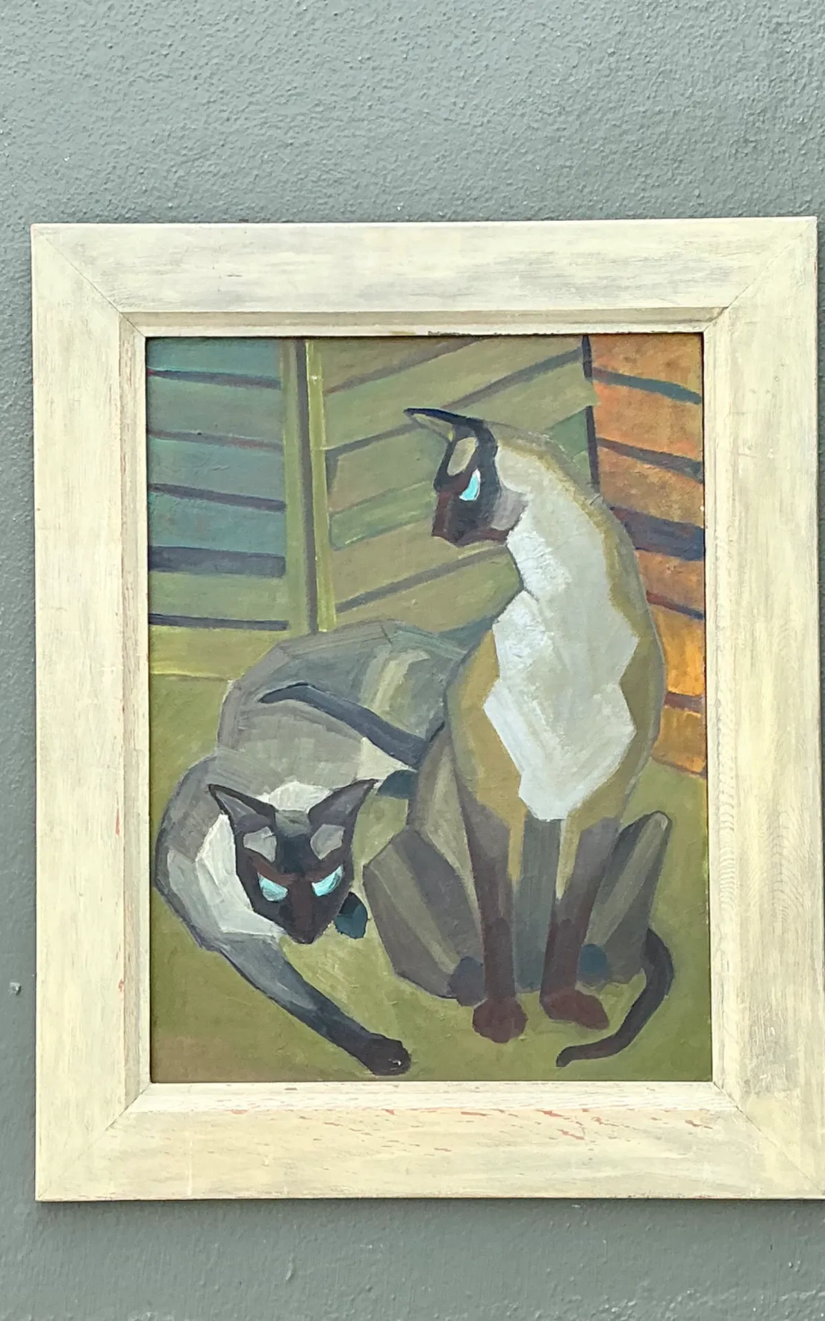 Vintage Figurative Cat Oil Painting on Canvas — additional photo 1