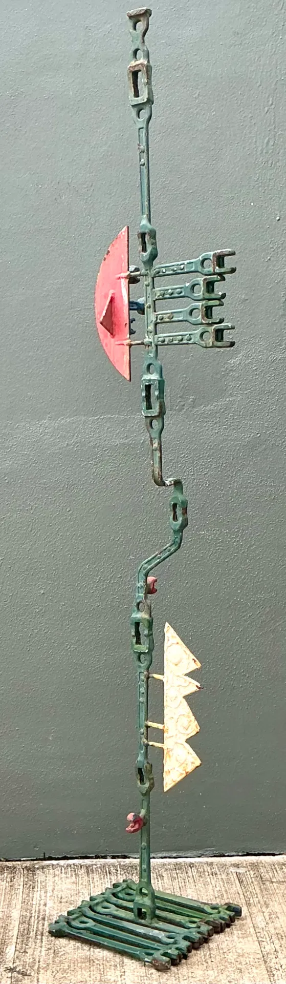 Vintage Industrial Welded Wrench Metal Sculpture - Angle view
