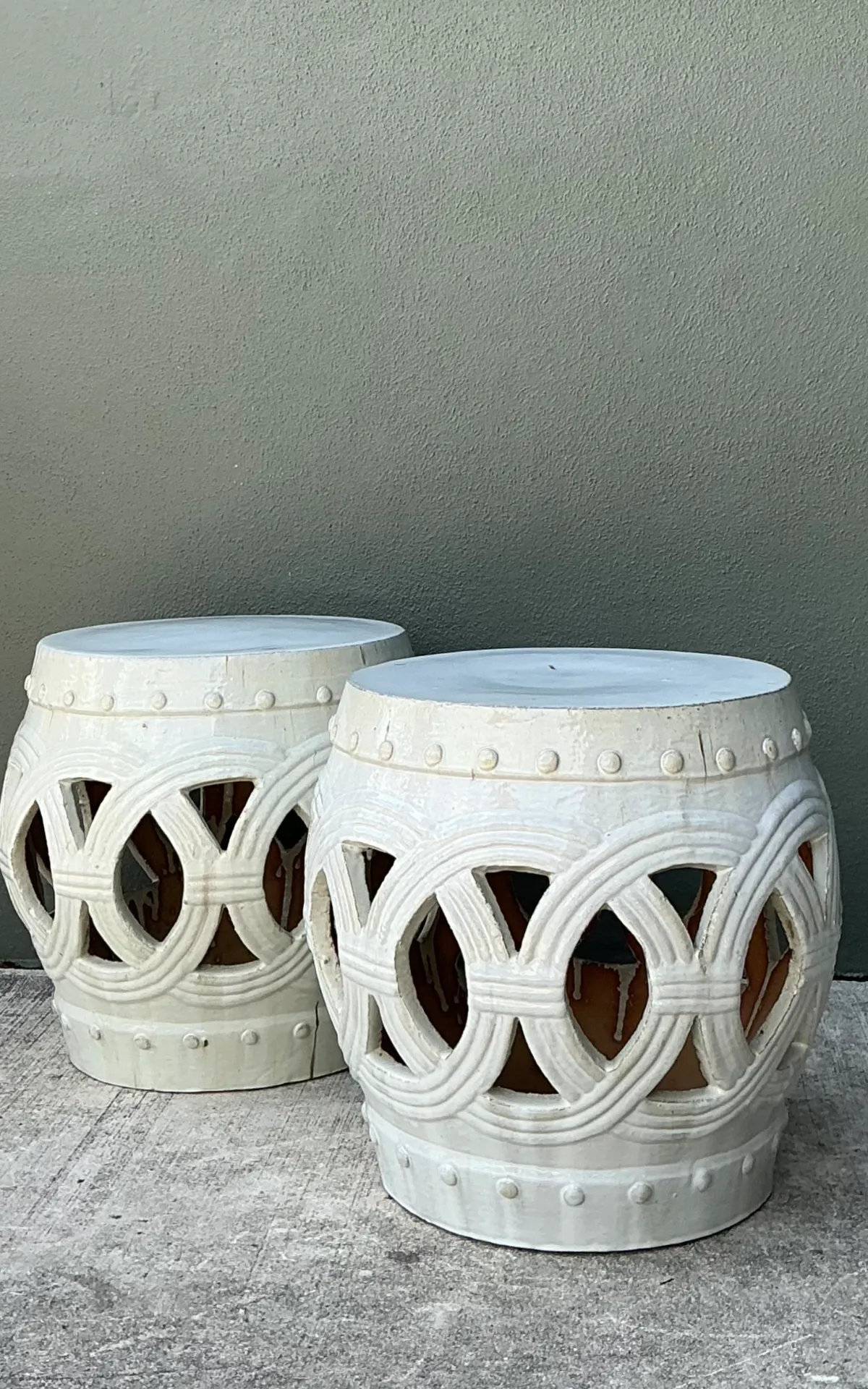 Vintage Ceramic Lattice Low Stools - Pair — additional photo 6