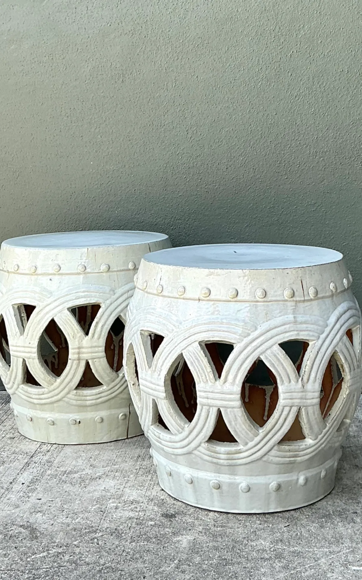 Vintage Ceramic Lattice Low Stools - Pair — additional photo 7