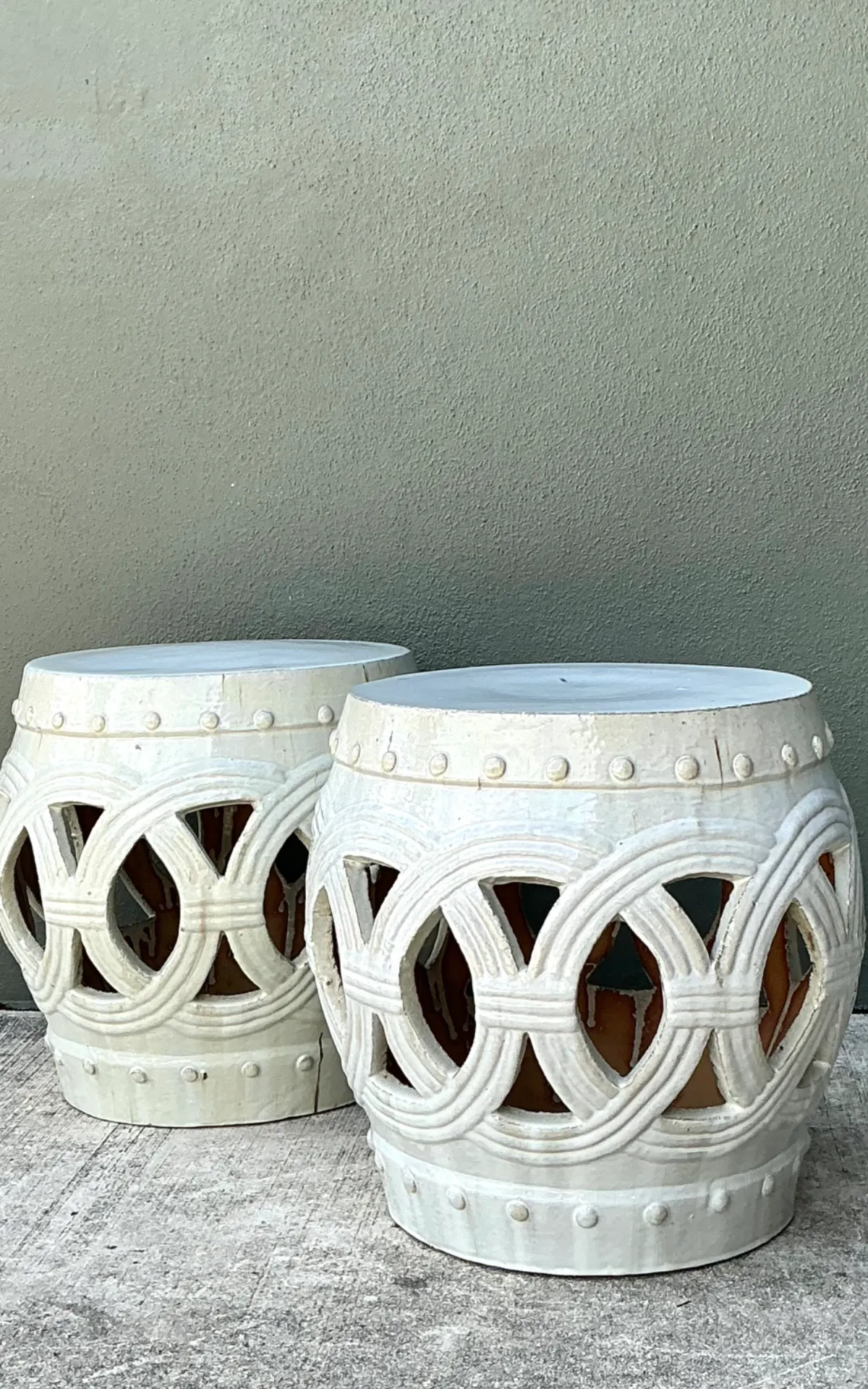 Vintage Ceramic Lattice Low Stools - Pair — additional photo 1