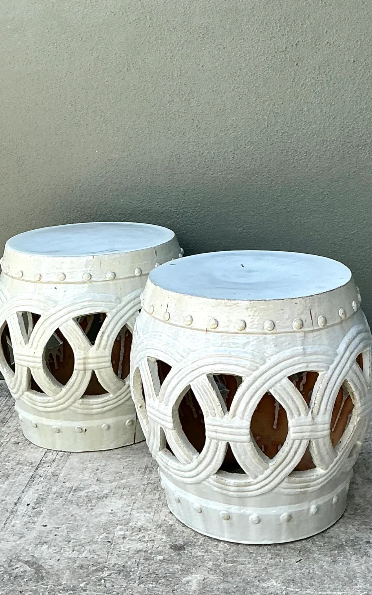 Vintage Ceramic Lattice Low Stools - Pair — additional photo 3