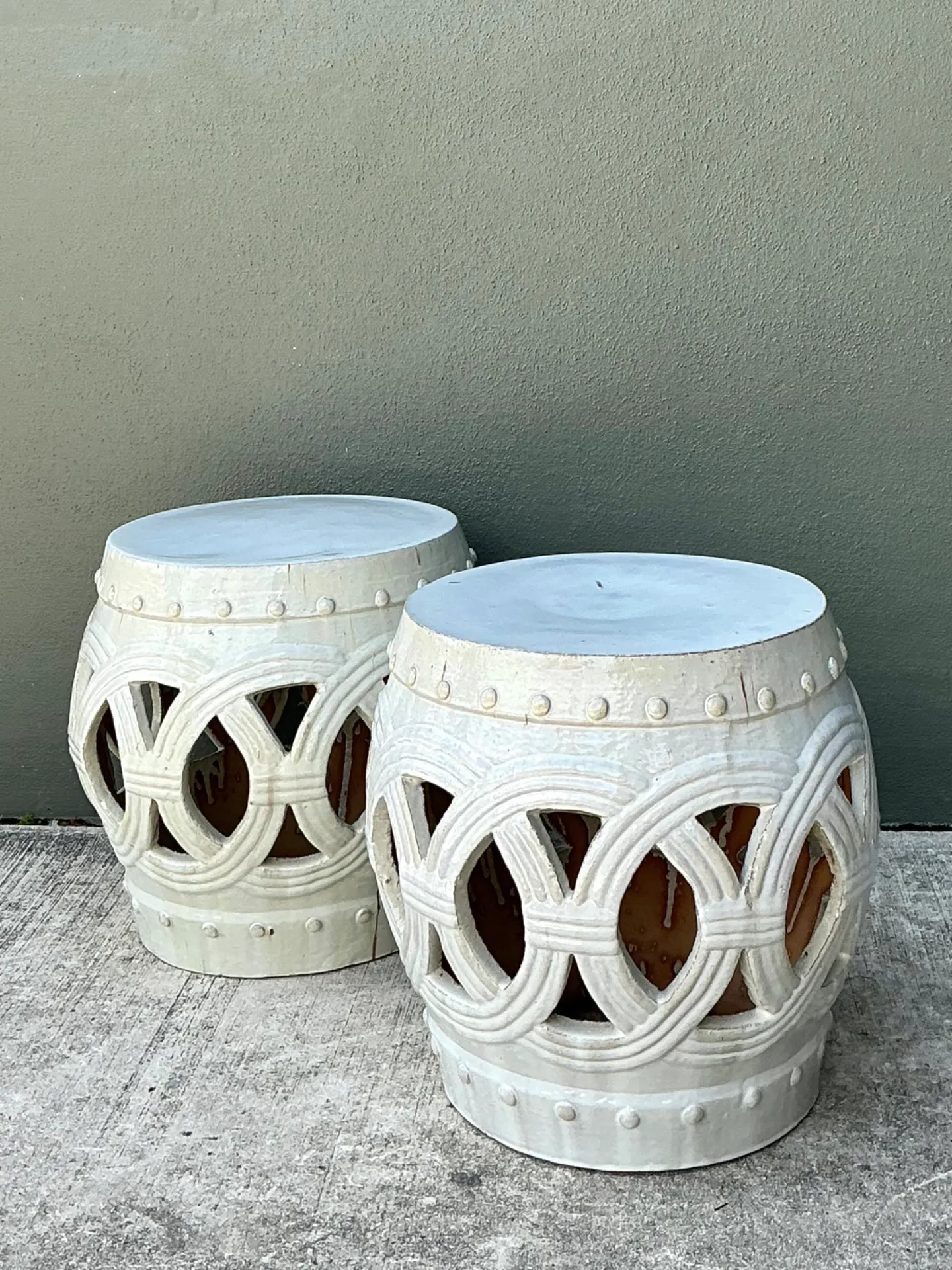 Vintage Ceramic Lattice Low Stools - Pair — additional photo 5