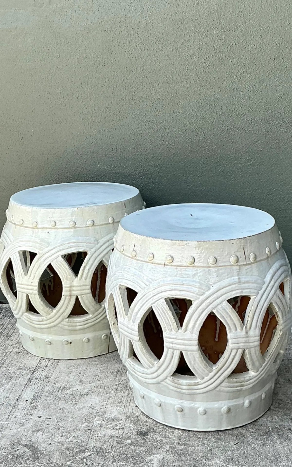 Vintage Ceramic Lattice Low Stools - Pair — additional photo 5