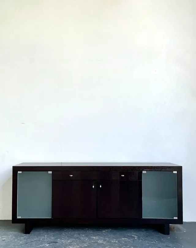 Vintage Frosted Glass Door Ebony Sideboard — additional photo 2