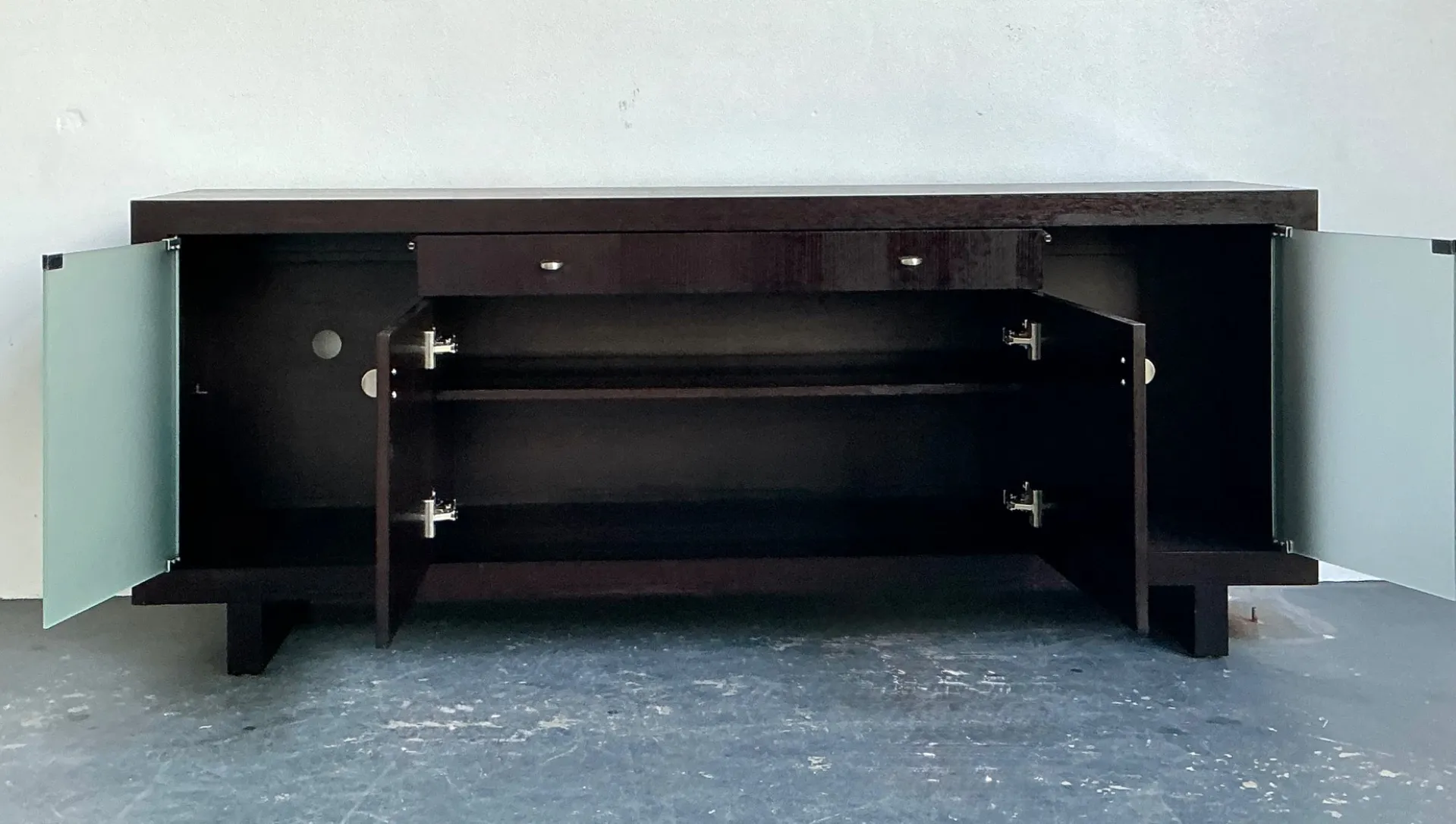 Vintage Frosted Glass Door Ebony Sideboard — additional photo 1
