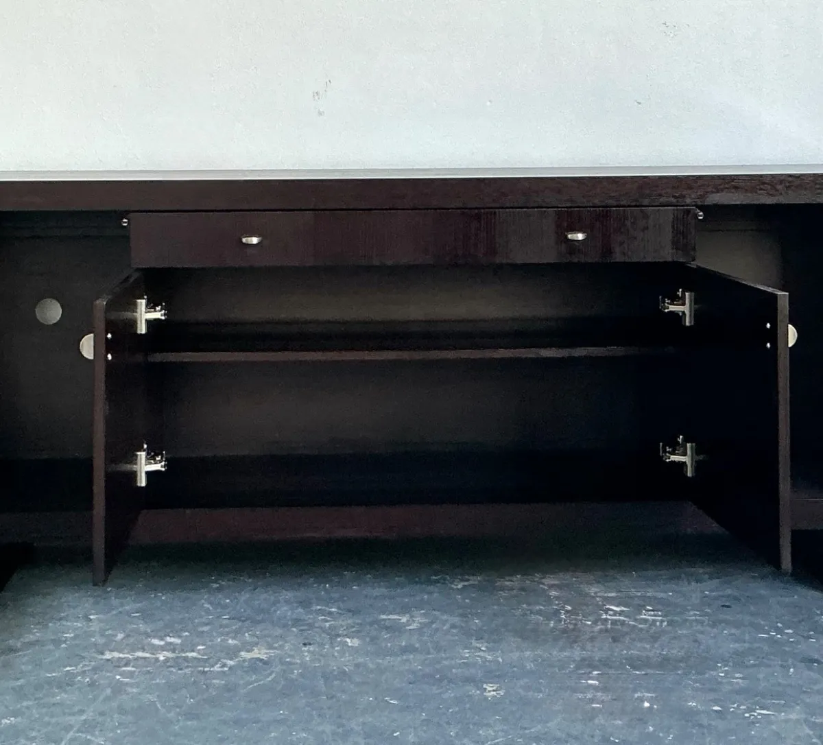 Vintage Frosted Glass Door Ebony Sideboard