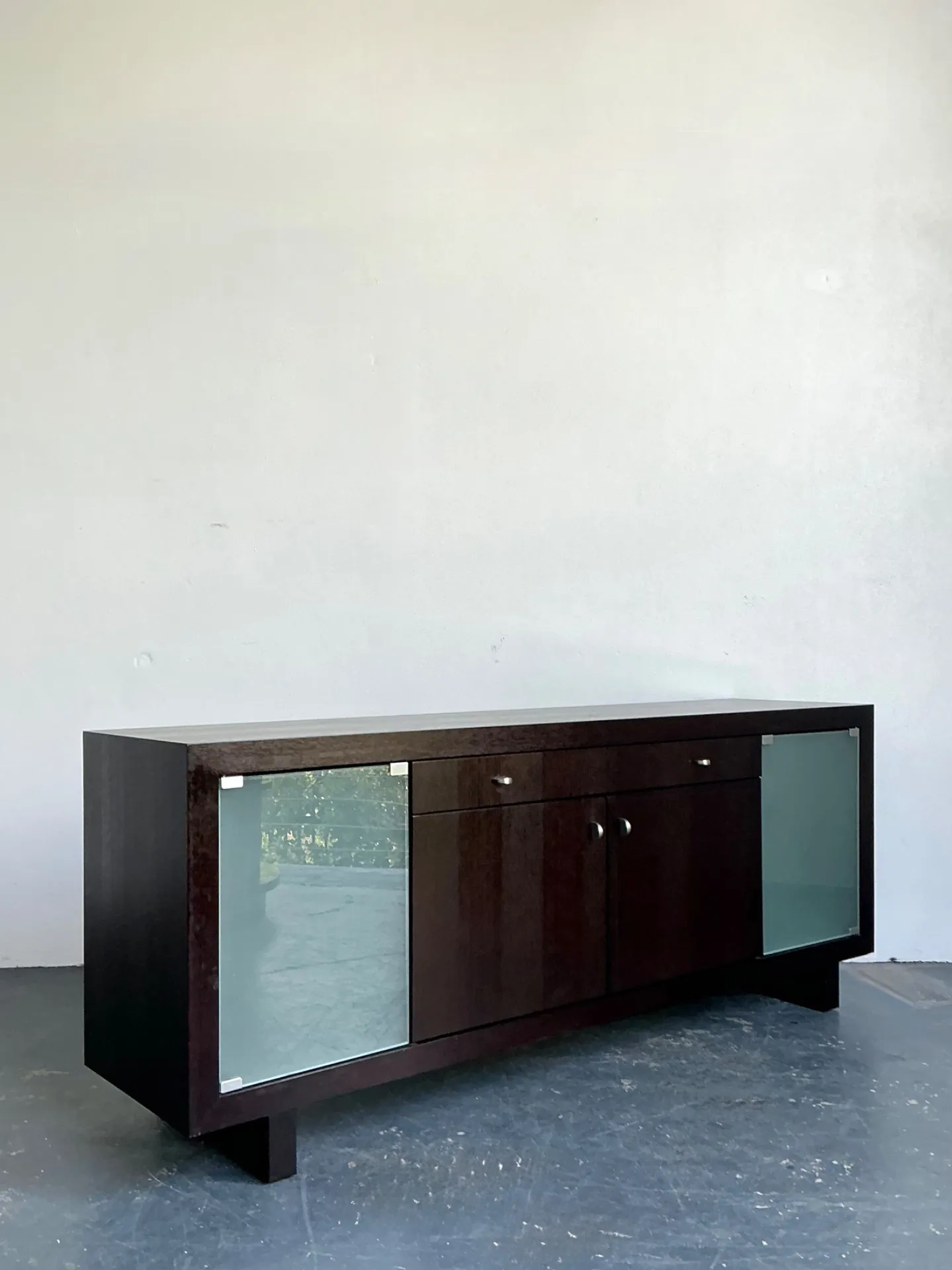 Vintage Frosted Glass Door Ebony Sideboard — additional photo 4
