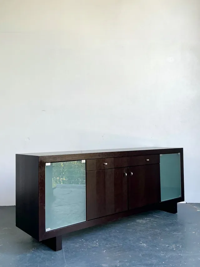 Vintage Frosted Glass Door Ebony Sideboard — additional photo 7