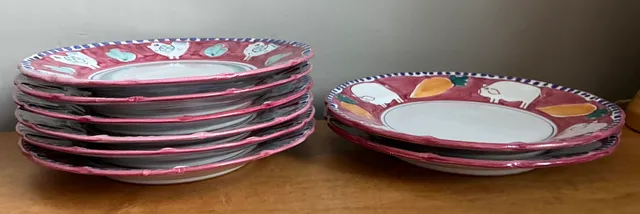 Vintage Italian Solimene “Campagna” Hand-Painted Ceramic Plates - Set of 24 — additional photo 8
