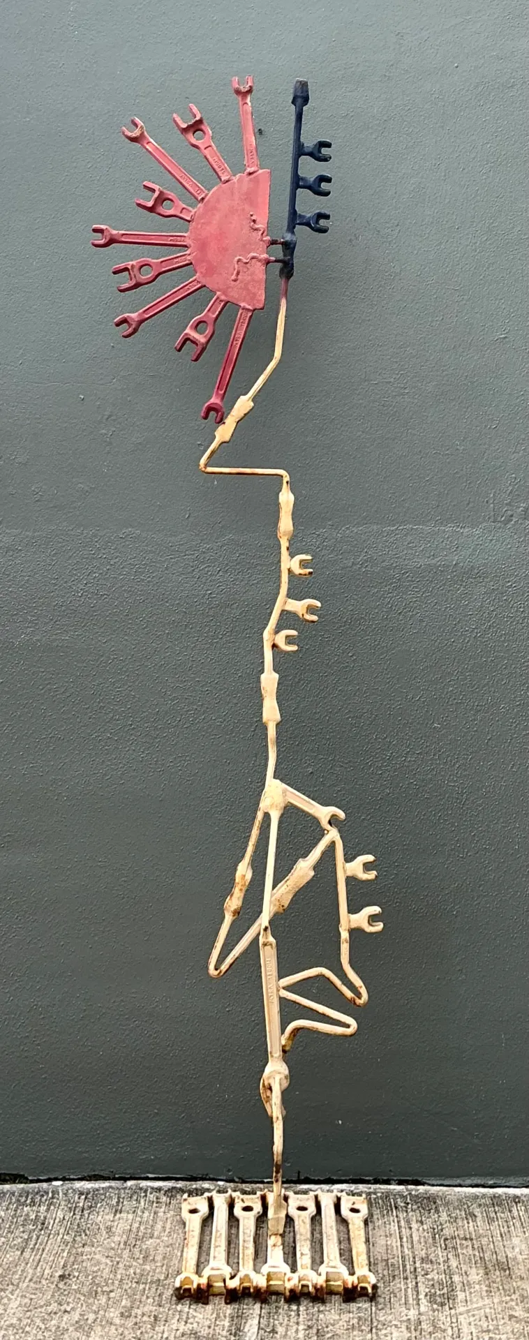 Vintage Industrial Welded Wrench Sculpture - Bottom view