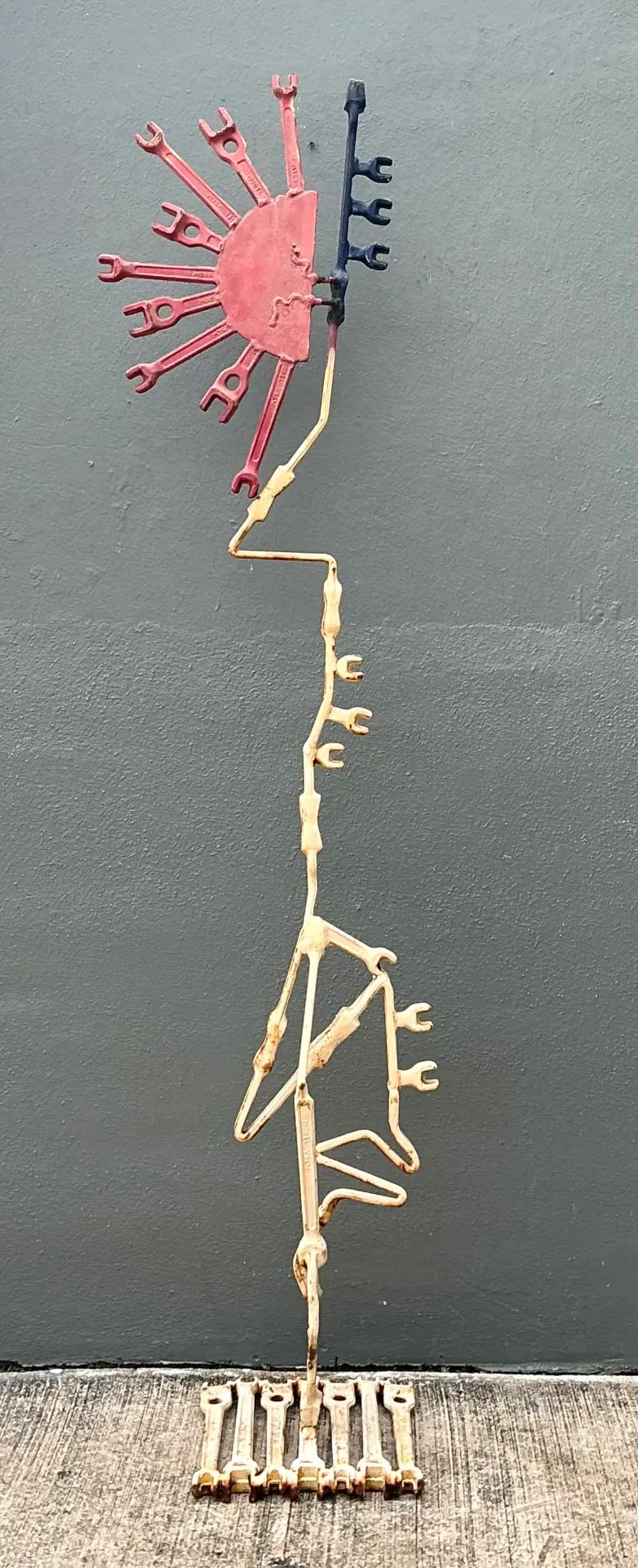 Vintage Industrial Welded Wrench Sculpture - Close-up view