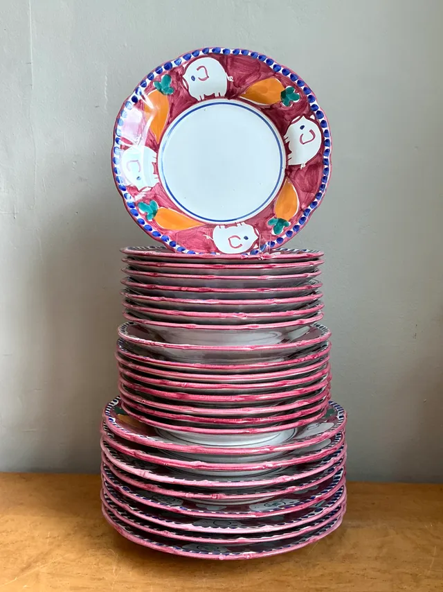 Vintage Italian Solimene “Campagna” Hand-Painted Ceramic Plates - Set of 24 — additional photo 2