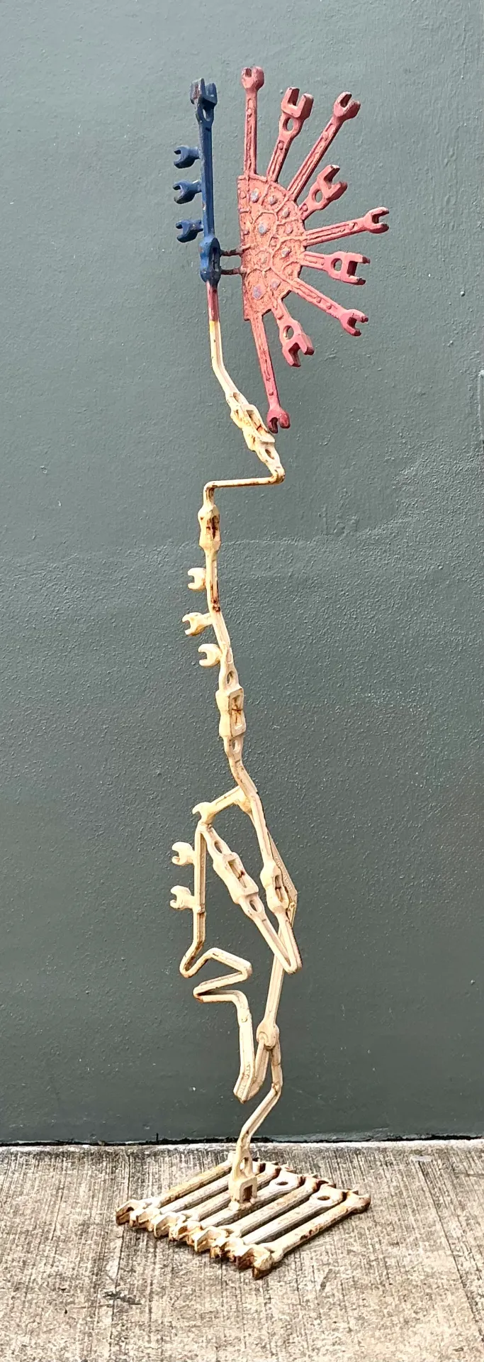 Vintage Industrial Welded Wrench Sculpture - Angle view