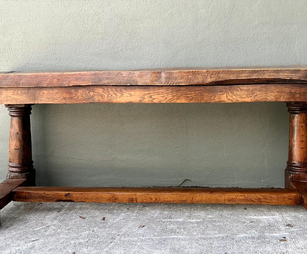 Vintage Belgian Solid Wood Trestle Table — additional photo 4