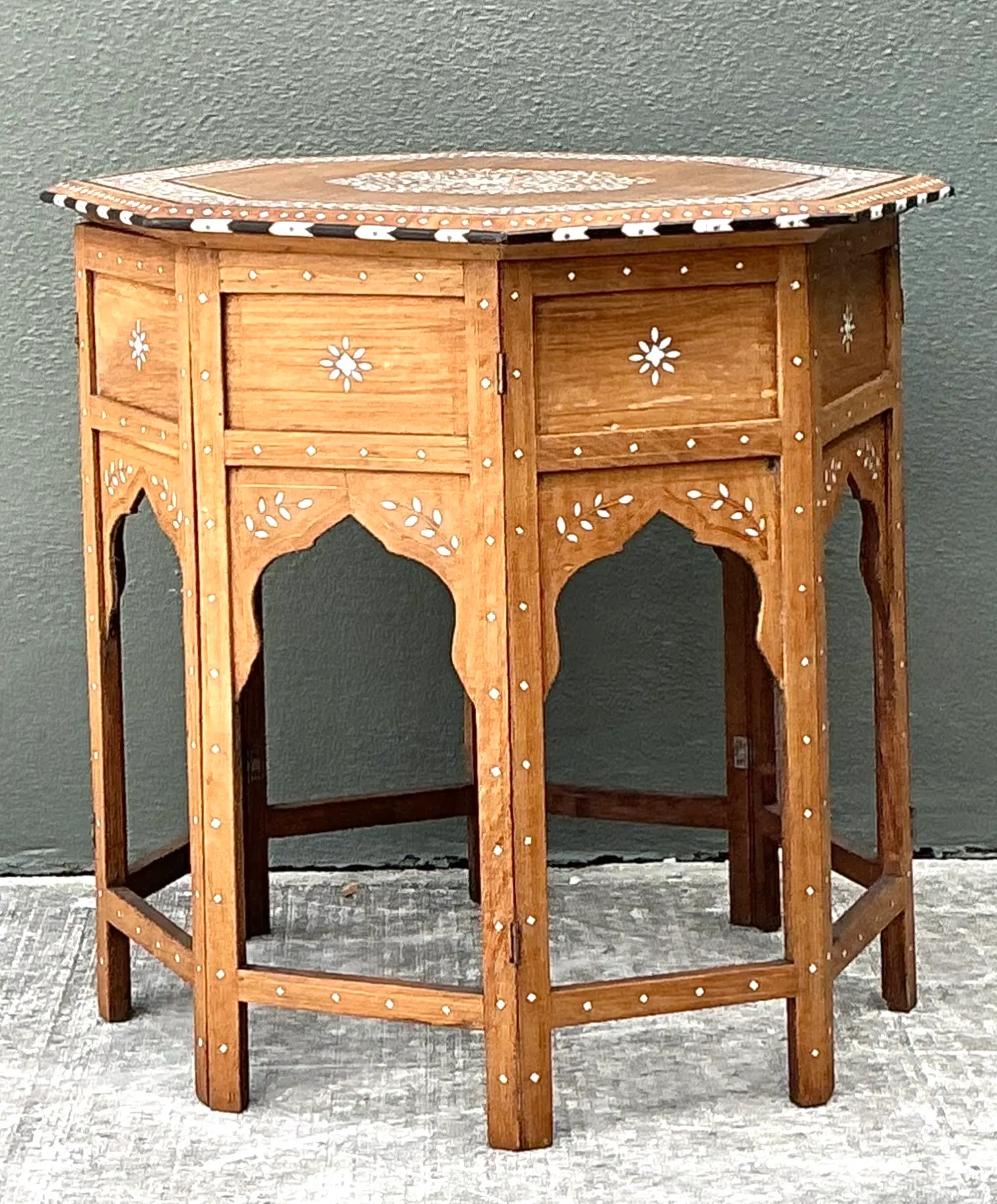 Vintage Inlaid Wood Octagonal Side Table — additional photo 5