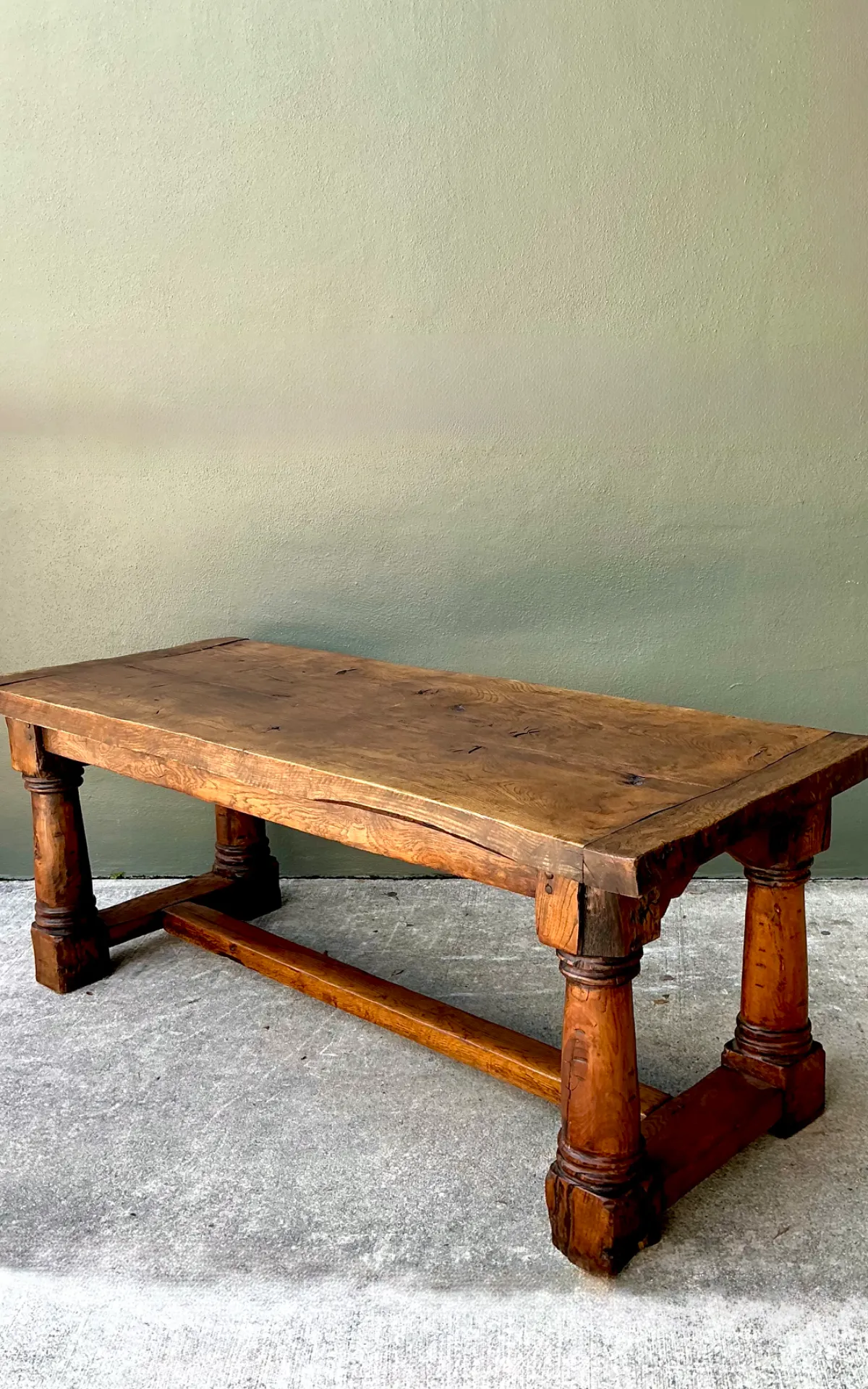 Vintage Belgian Solid Wood Trestle Table — additional photo 8