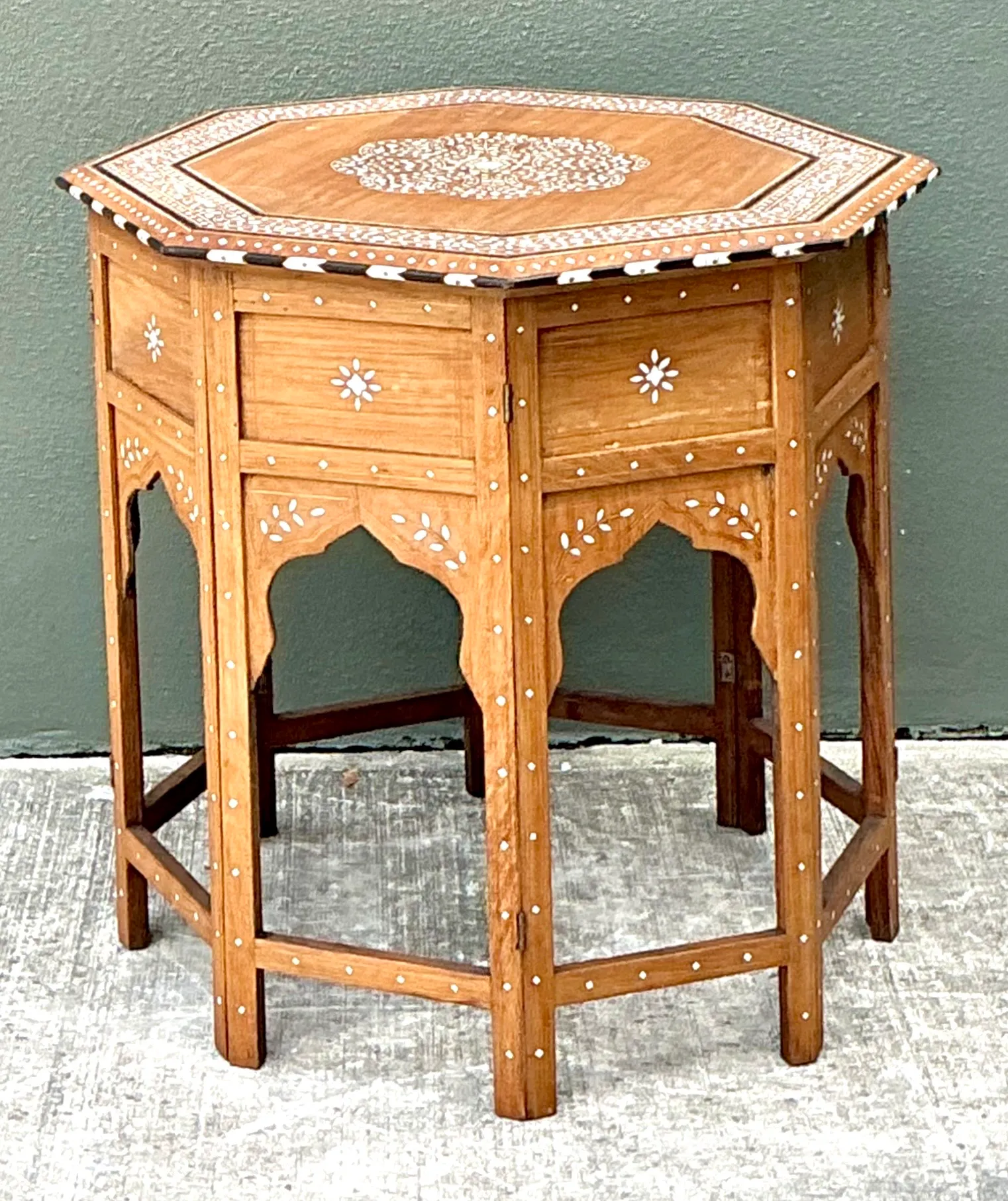 Vintage Inlaid Wood Octagonal Side Table — additional photo 6