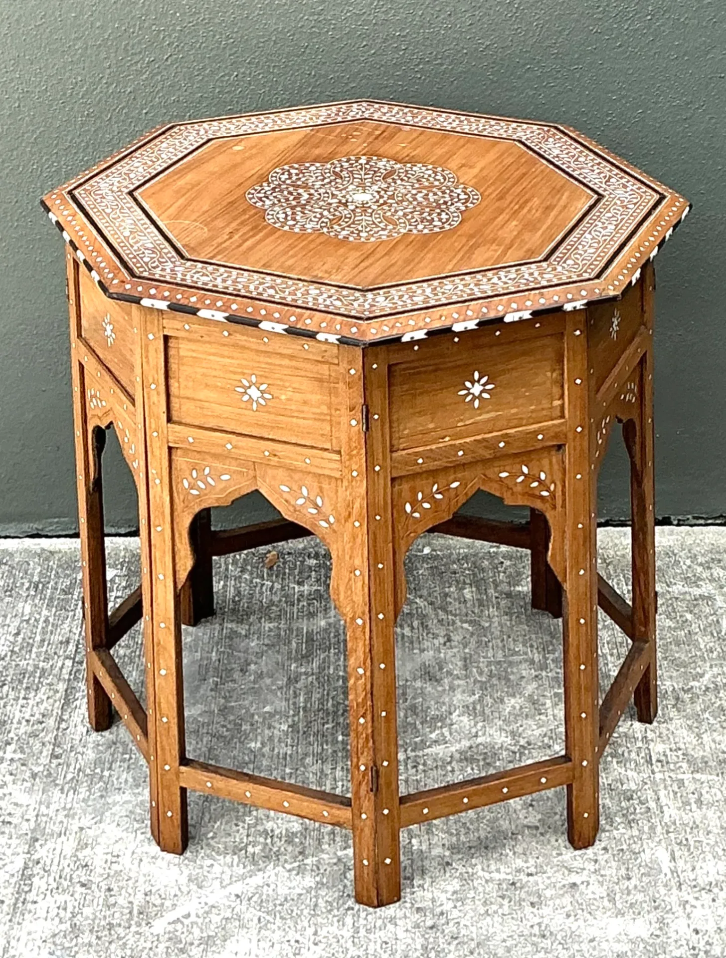 Vintage Inlaid Wood Octagonal Side Table — additional photo 7