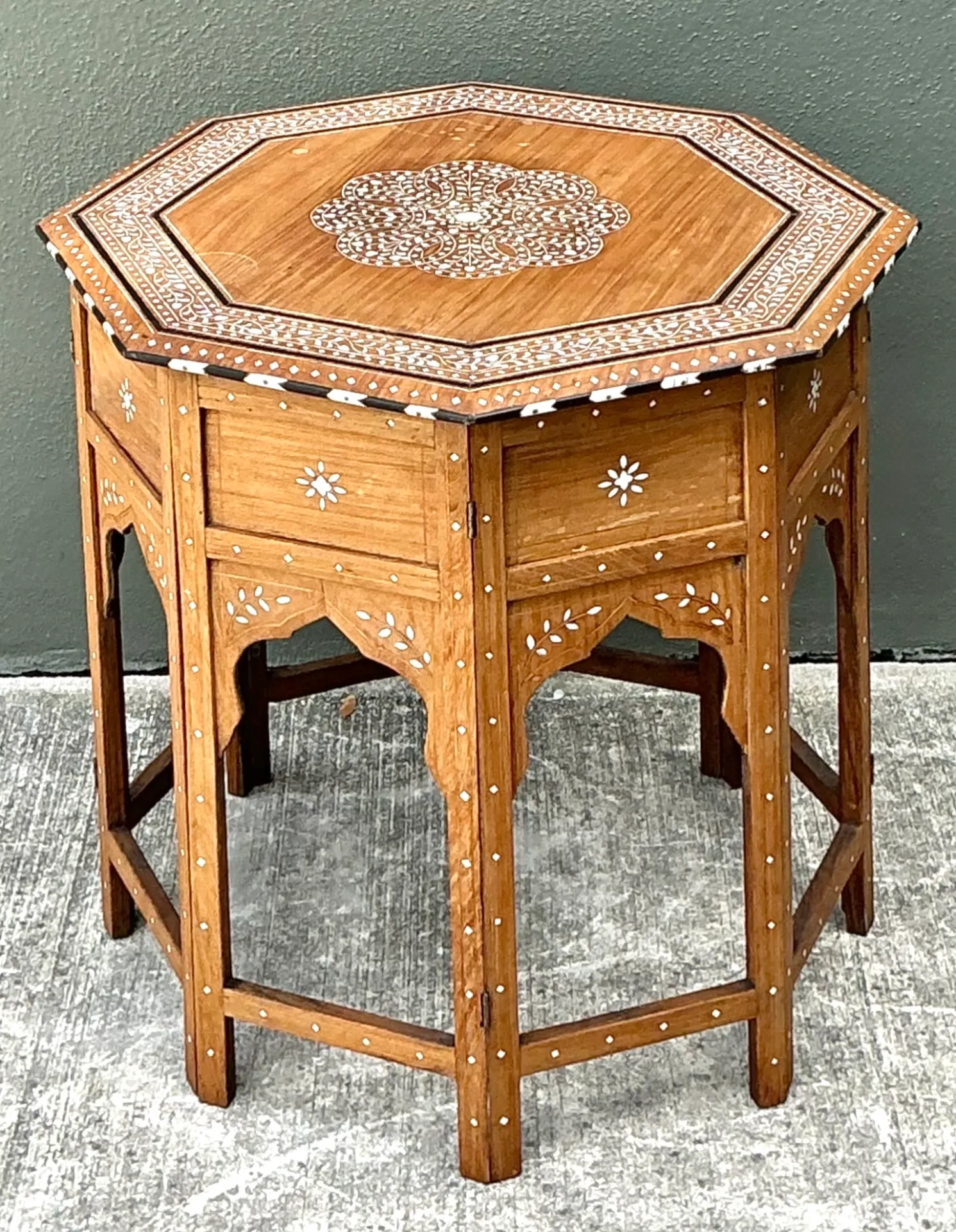Vintage Inlaid Wood Octagonal Side Table — additional photo 2