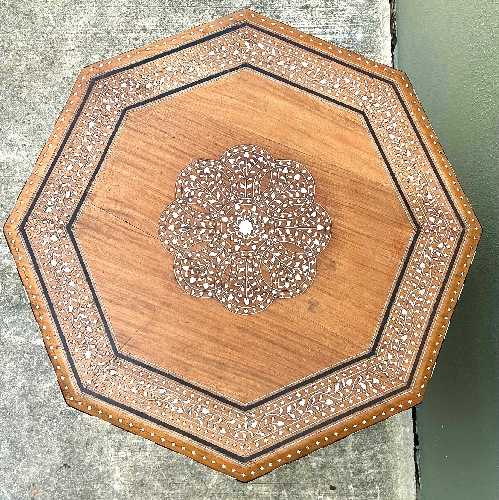 Vintage Inlaid Wood Octagonal Side Table — additional photo 4