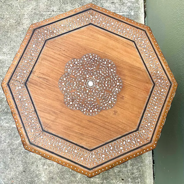 Vintage Inlaid Wood Octagonal Side Table — additional photo 4