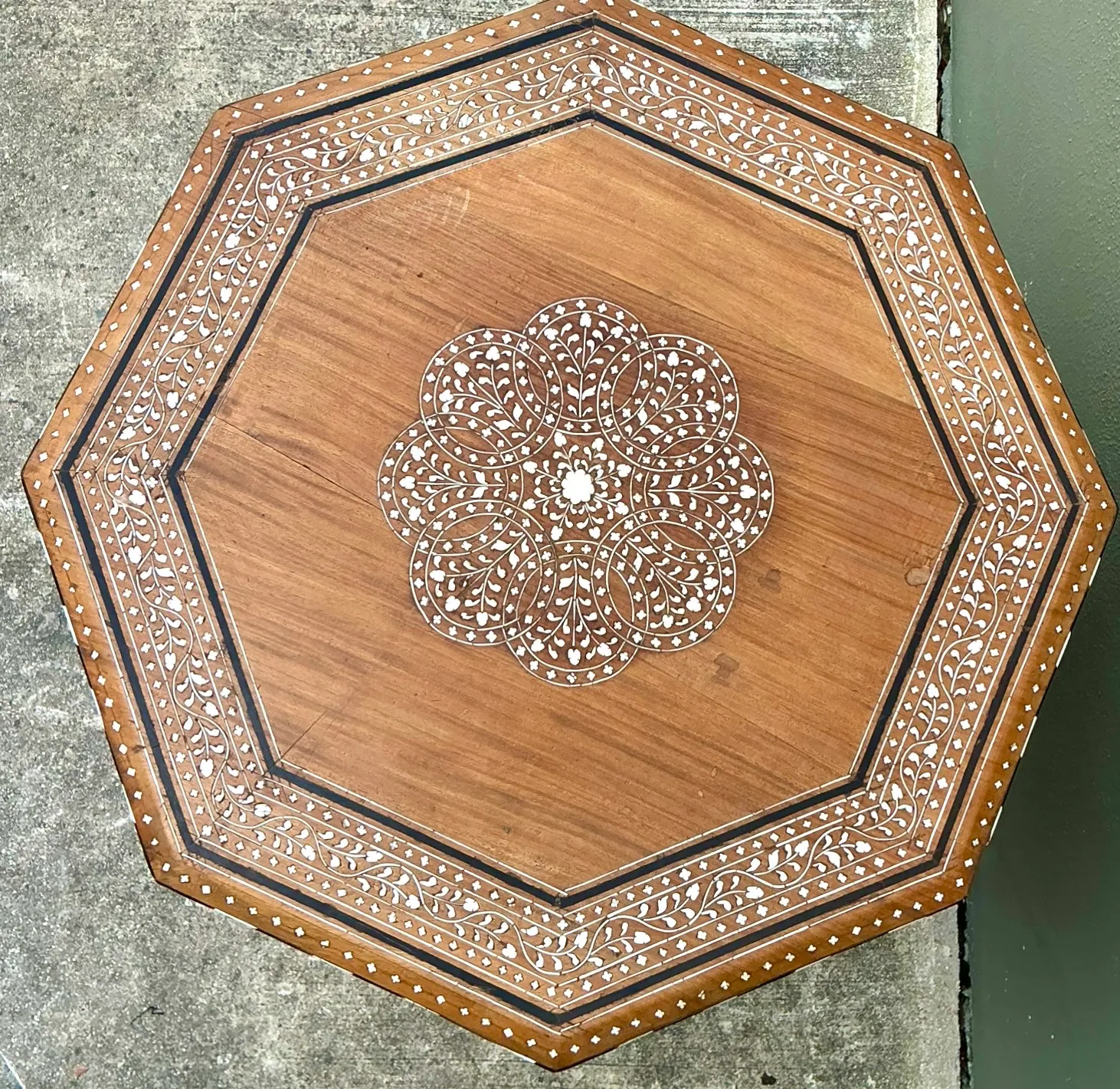 Vintage Inlaid Wood Octagonal Side Table — additional photo 8