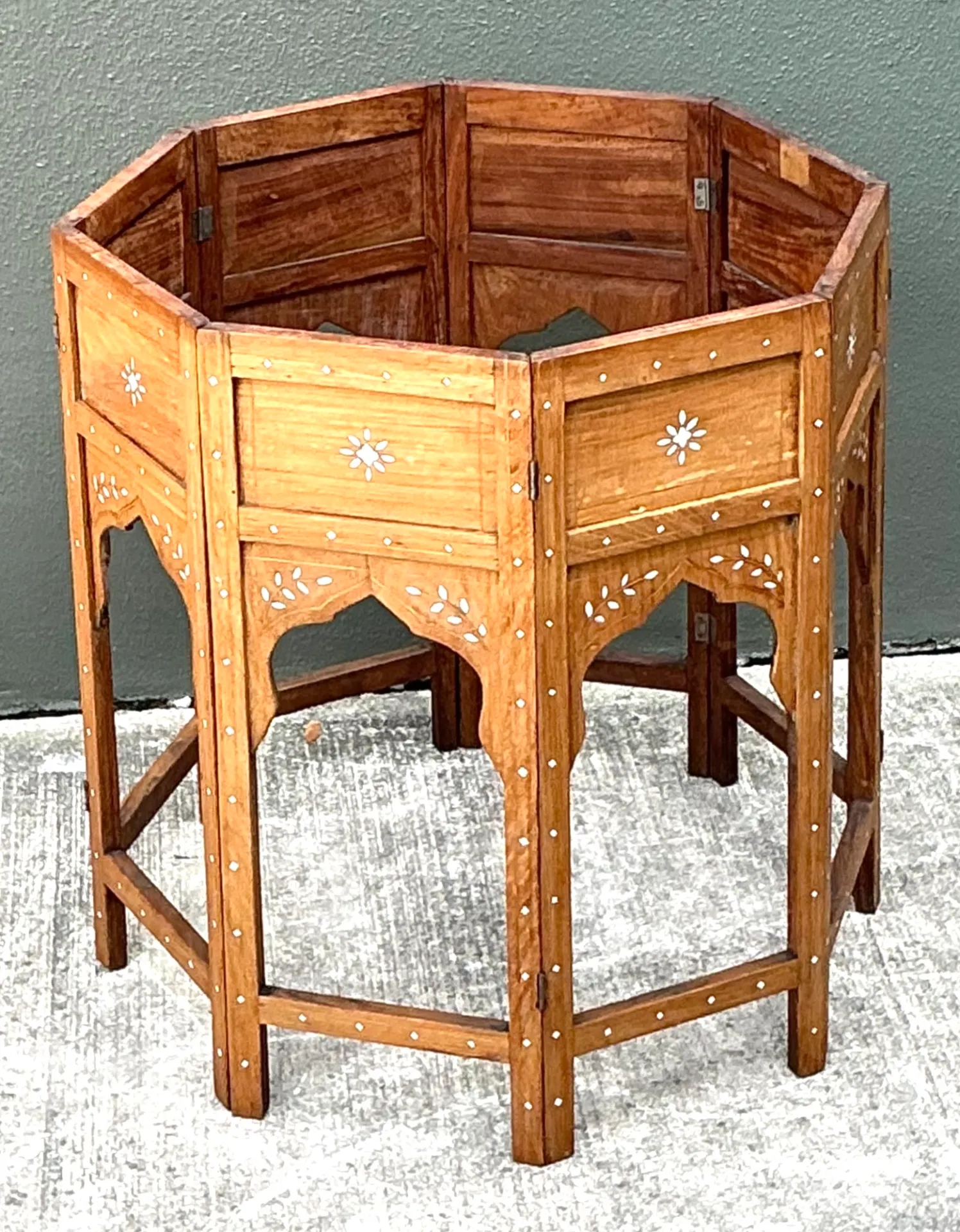 Vintage Inlaid Wood Octagonal Side Table — additional photo 3