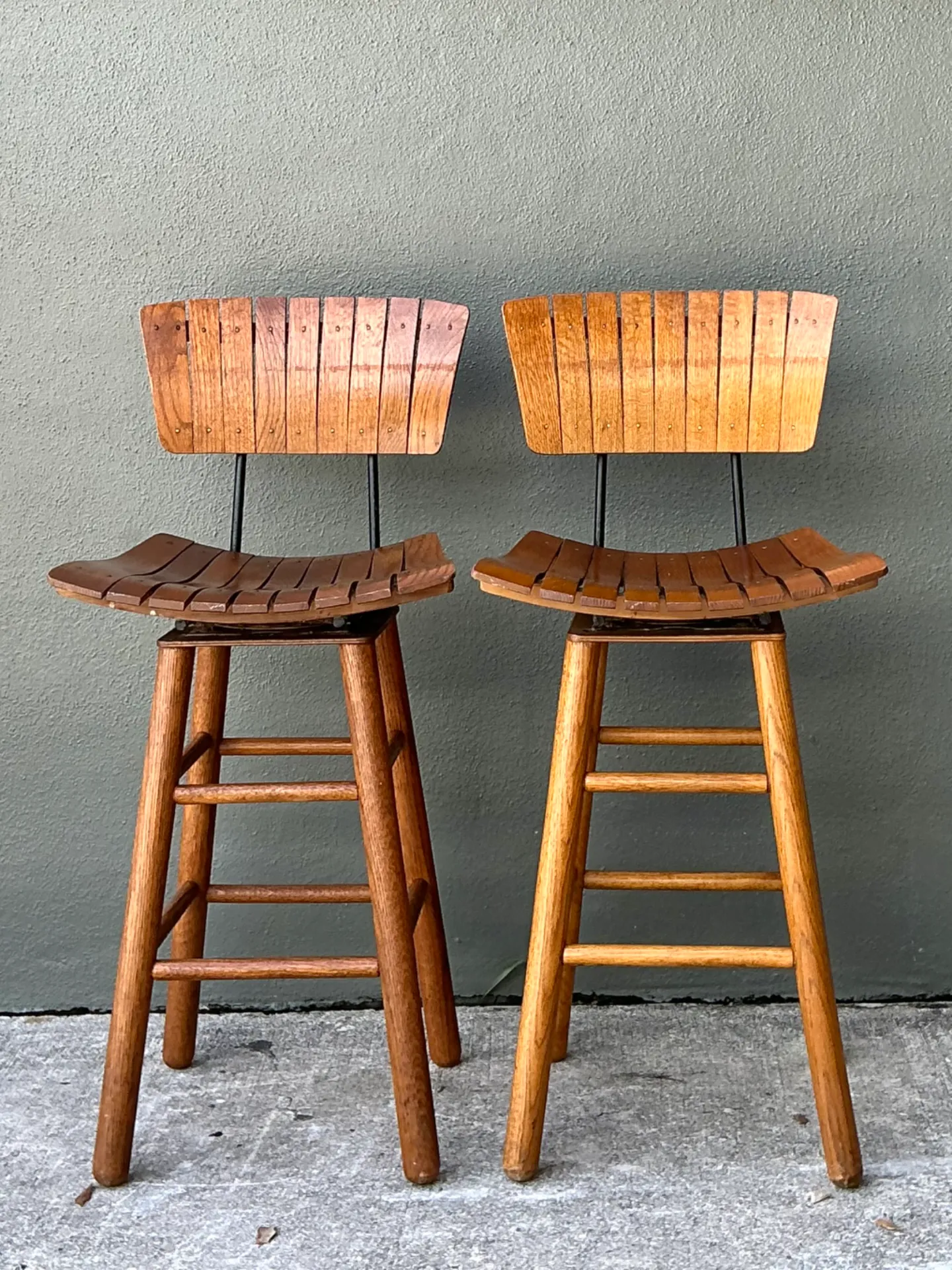 MCM Slat Back Bar Stools After Arthur Umanoff - Pair — additional photo 1