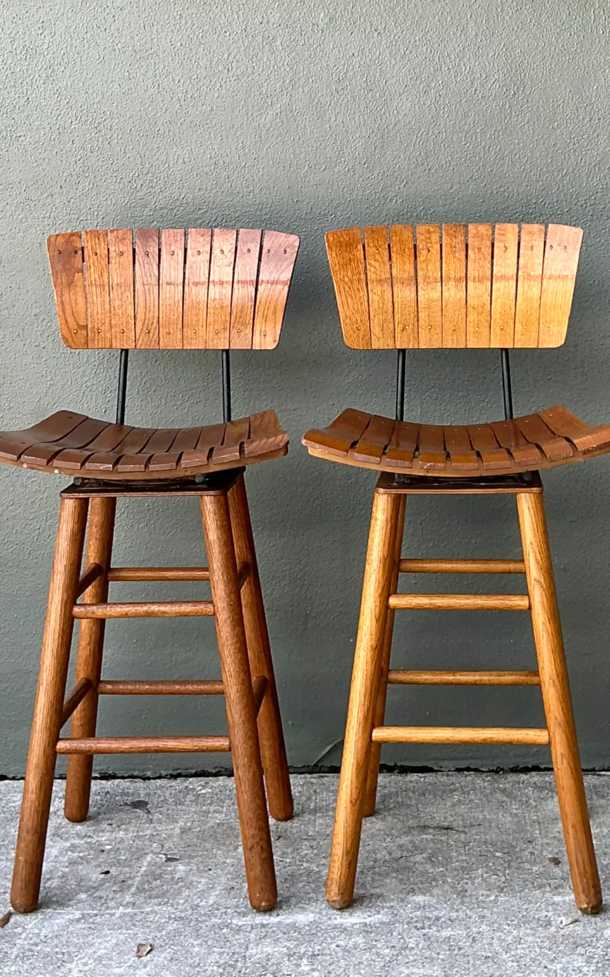 MCM Slat Back Bar Stools After Arthur Umanoff - Pair — additional photo 1