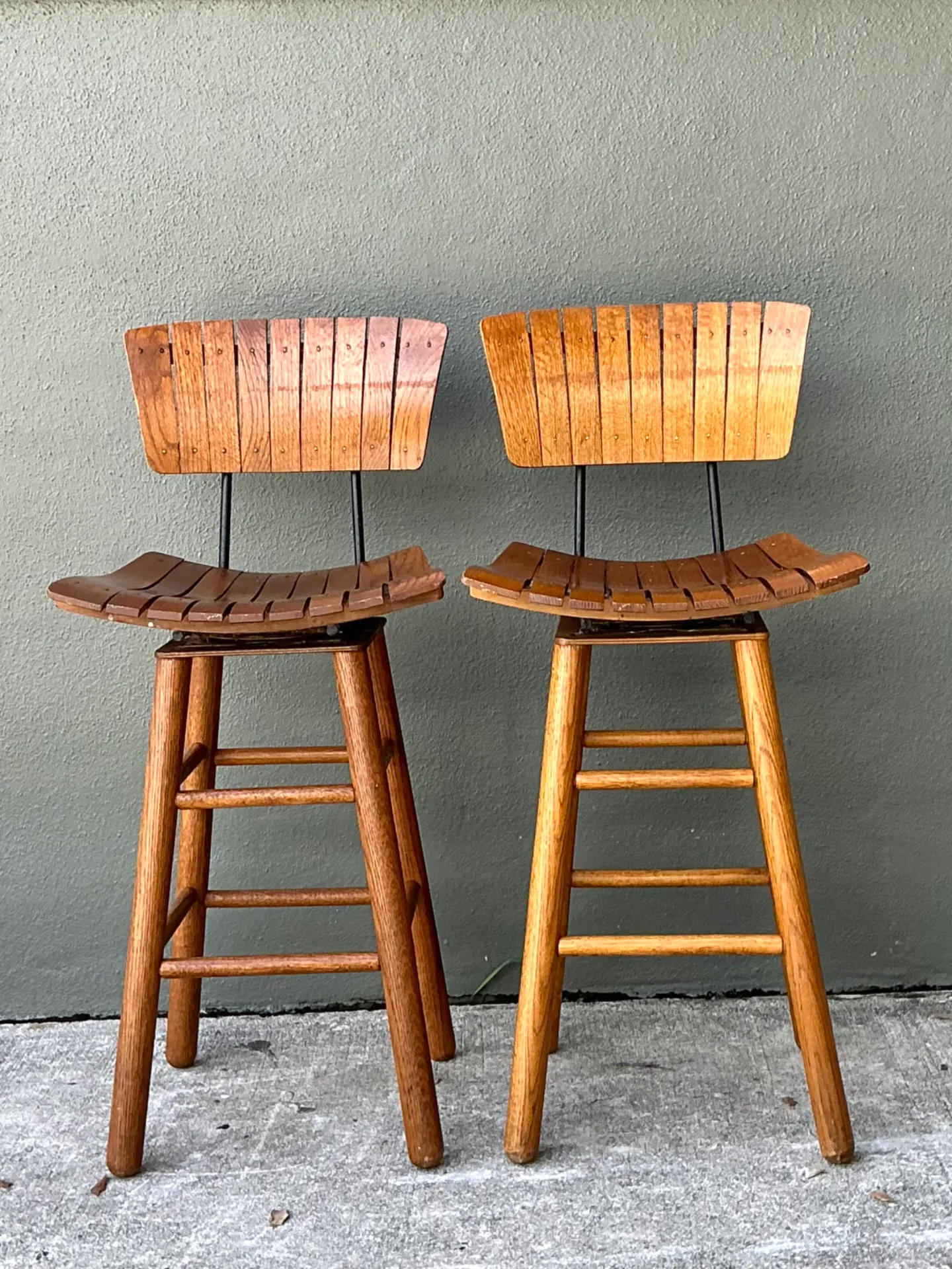 MCM Slat Back Bar Stools After Arthur Umanoff - Pair — additional photo 3