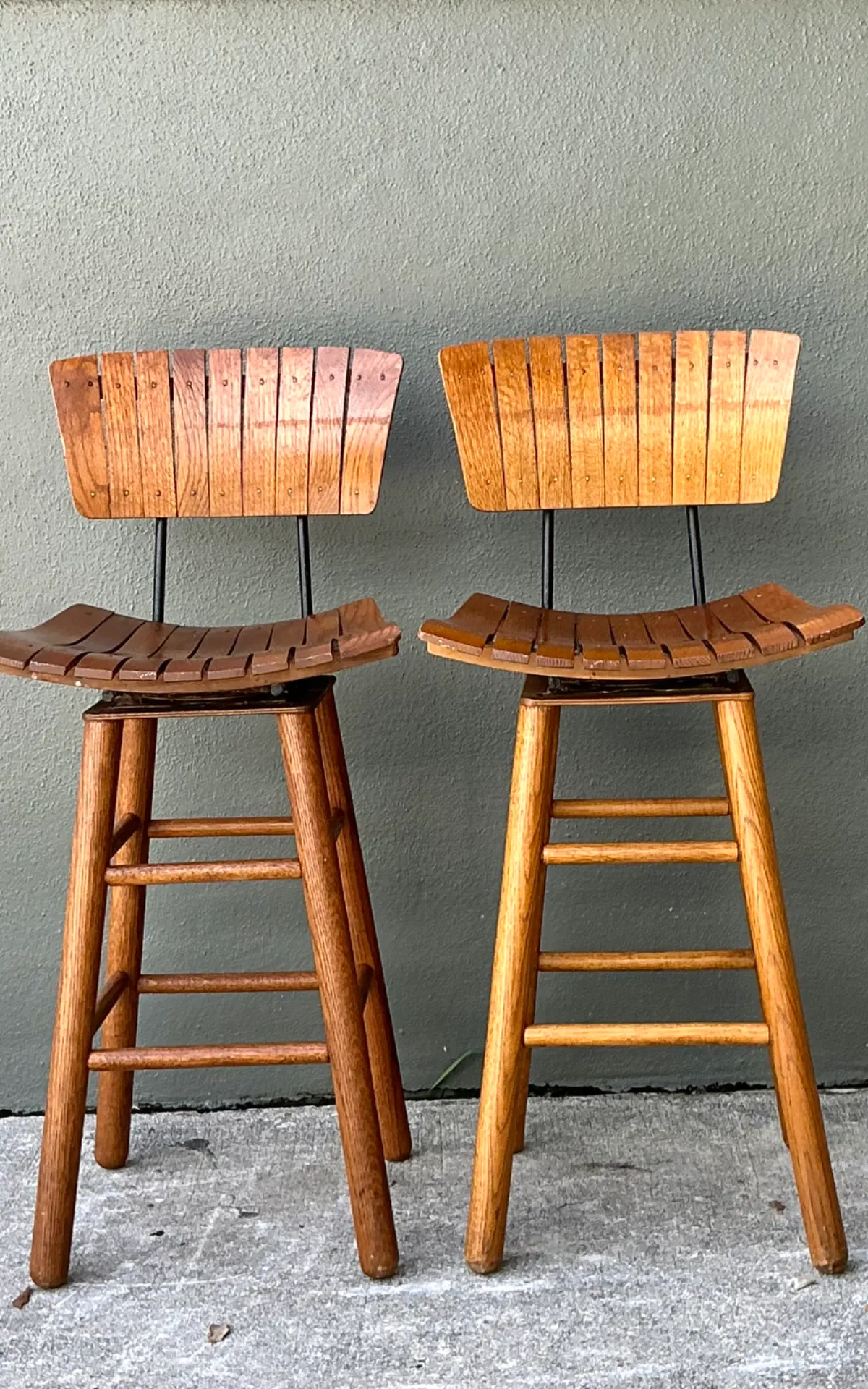 MCM Slat Back Bar Stools After Arthur Umanoff - Pair — additional photo 3