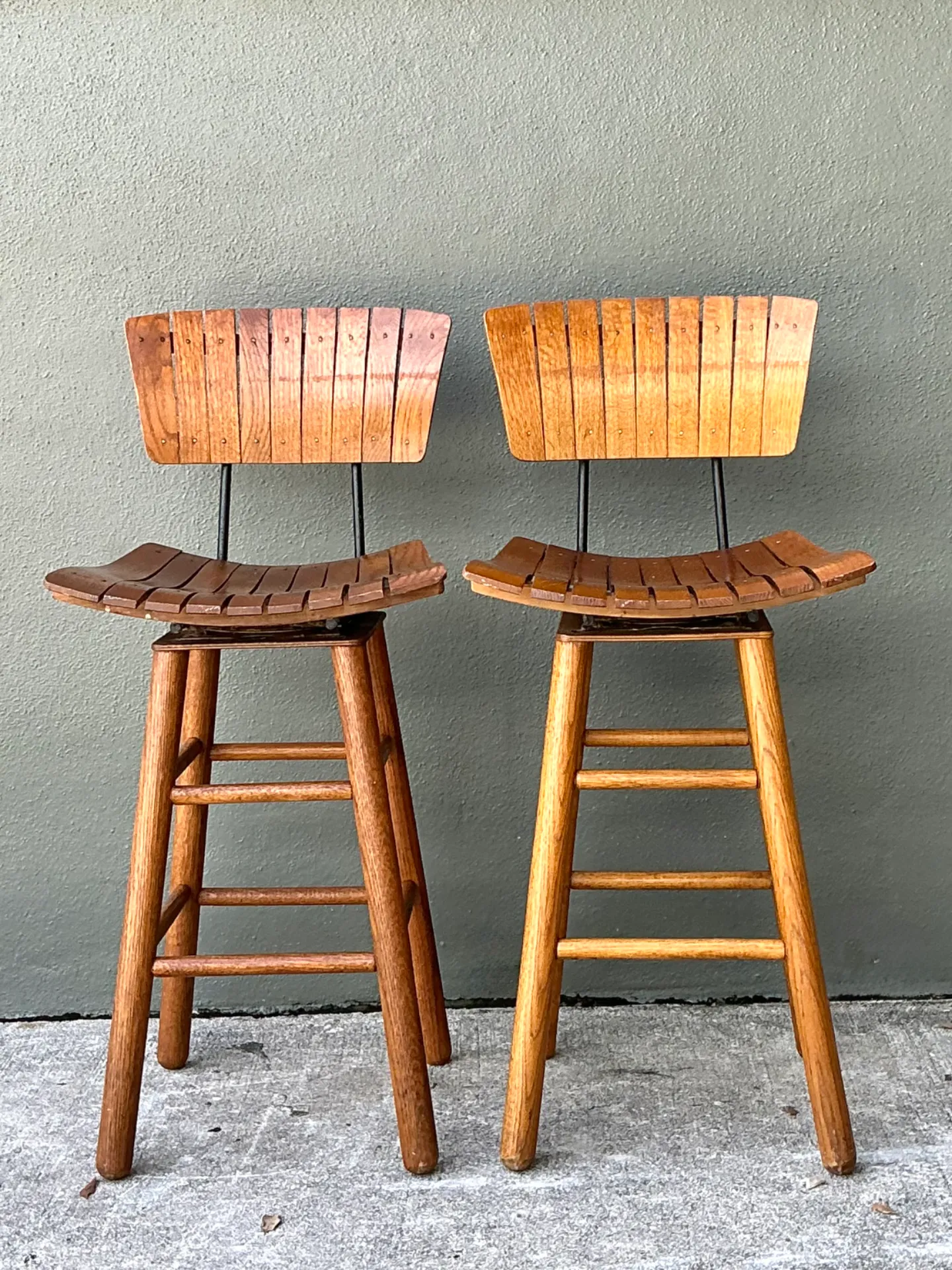 MCM Slat Back Bar Stools After Arthur Umanoff - Pair — additional photo 6