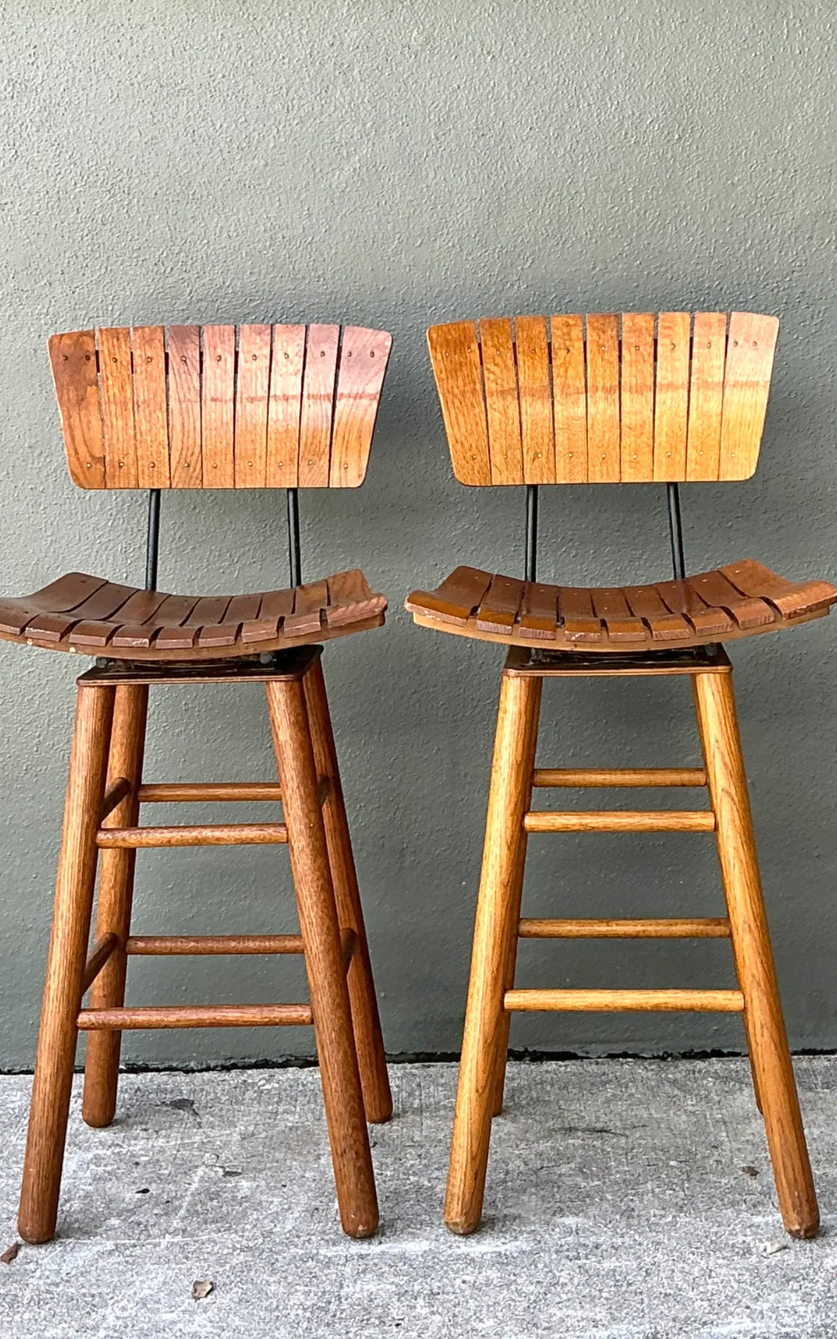 MCM Slat Back Bar Stools After Arthur Umanoff - Pair — additional photo 6