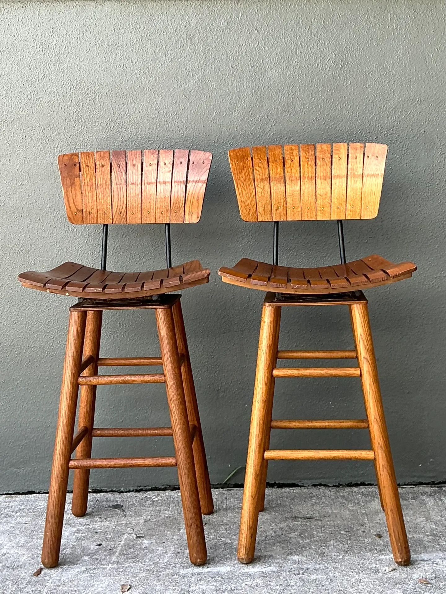 MCM Slat Back Bar Stools After Arthur Umanoff - Pair — additional photo 7
